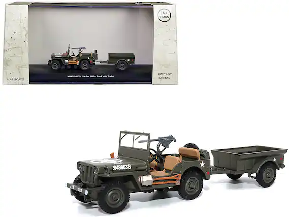 14+ YEARS
1/43 SCALE
WILLYS JEEP, 1/4-Ton Utility Truck with Trailer
DIECAST METAL
2049863S