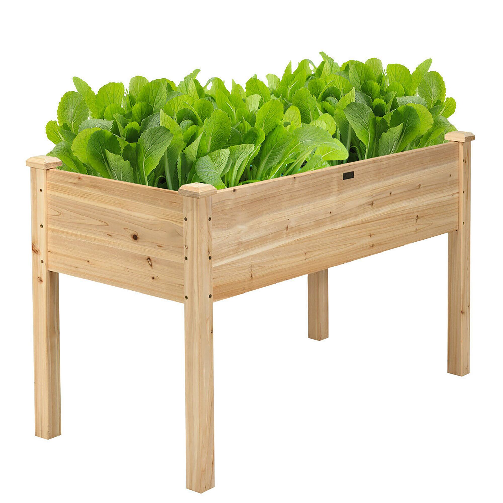 Front. Costway - Wooden Raised Vegetable Garden Bed Elevated Grow Vegetable Planter - Beige.