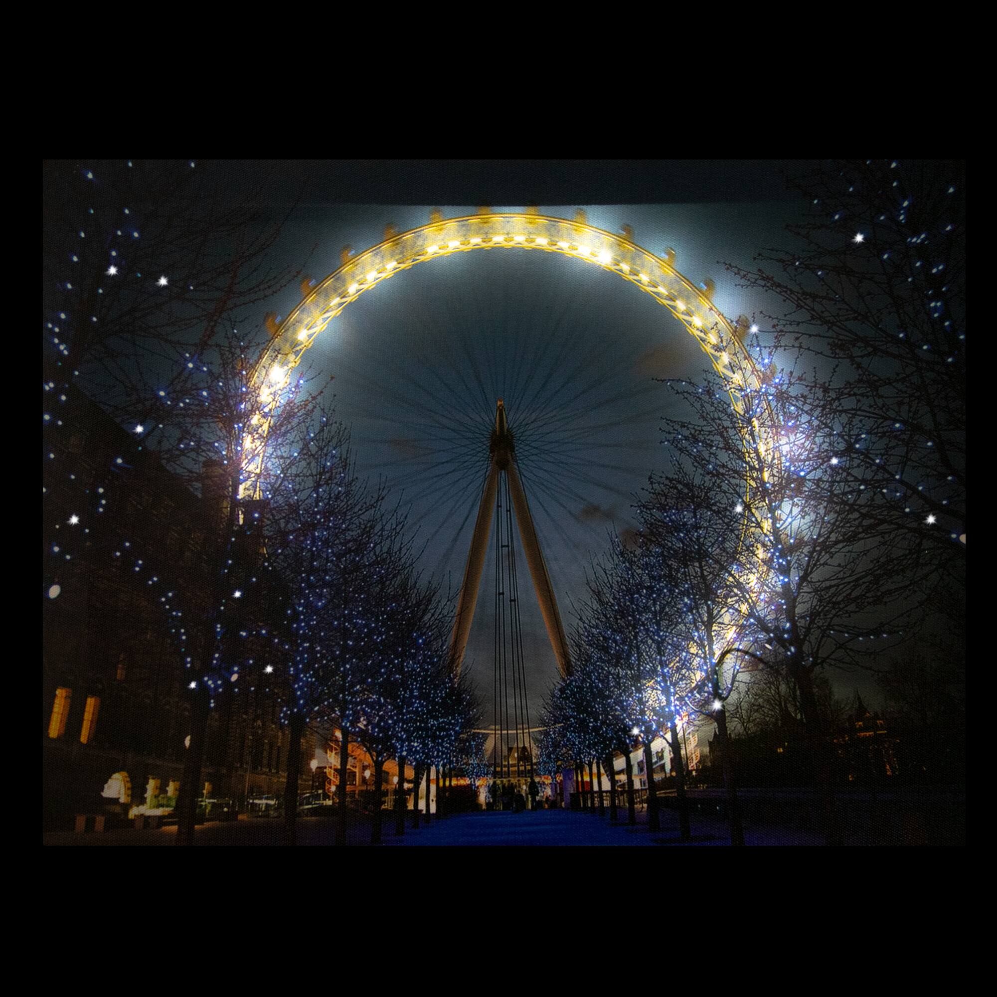 Alt View 2. Northlight - LED Lighted 'The London Eye' Giant Ferris Wheel Canvas Wall Art 11.75" x 15.75" - Blue.