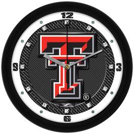 MpDirect - Texas Tech Red Raiders 11.5'' Suntime Premium Glass Face Carbon Fiber Wall Clock - Multicolor