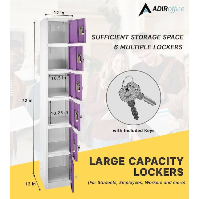 ADIRoffice, LARGE CAPACITY LOCKERS (For Students, Employees, Workers and more), SUFFICIENT STORAGE SPACE 6 MULTIPLE LOCKERS, with Included Keys, 12 in, 72 in, 10.5 in, 10.25 in