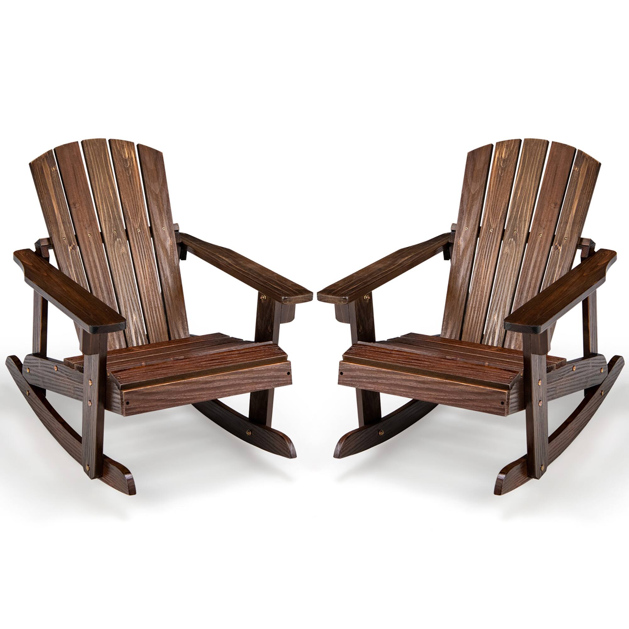 Alt View 9. Gymax - Gymax 4PCS Kid Adirondack Rocking Chair Outdoor Solid Wood Slatted seat Backrest Coffee - Coffee.