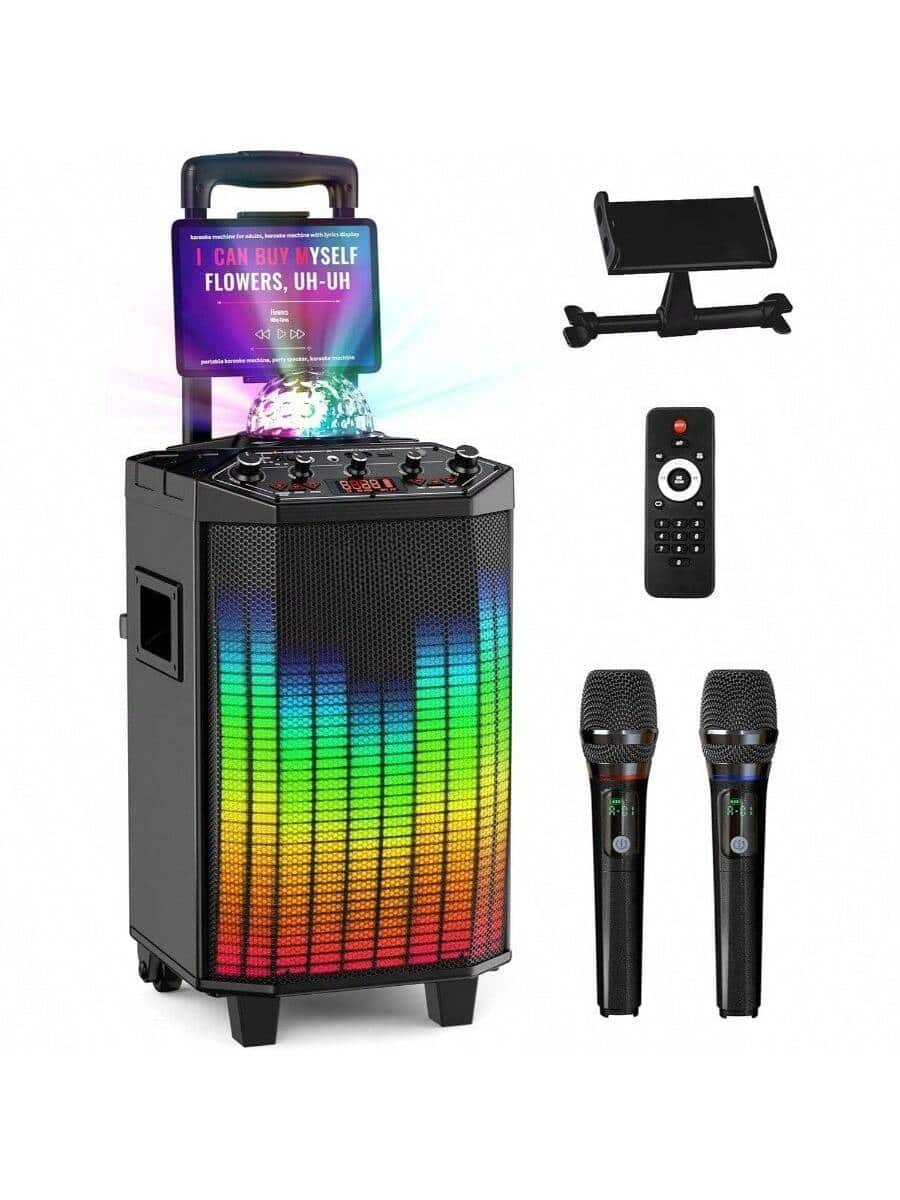 Stamp n Camp - Professional Grade White Karaoke System with Party, Wireless, Lights - Ideal for Adults - Black Matte