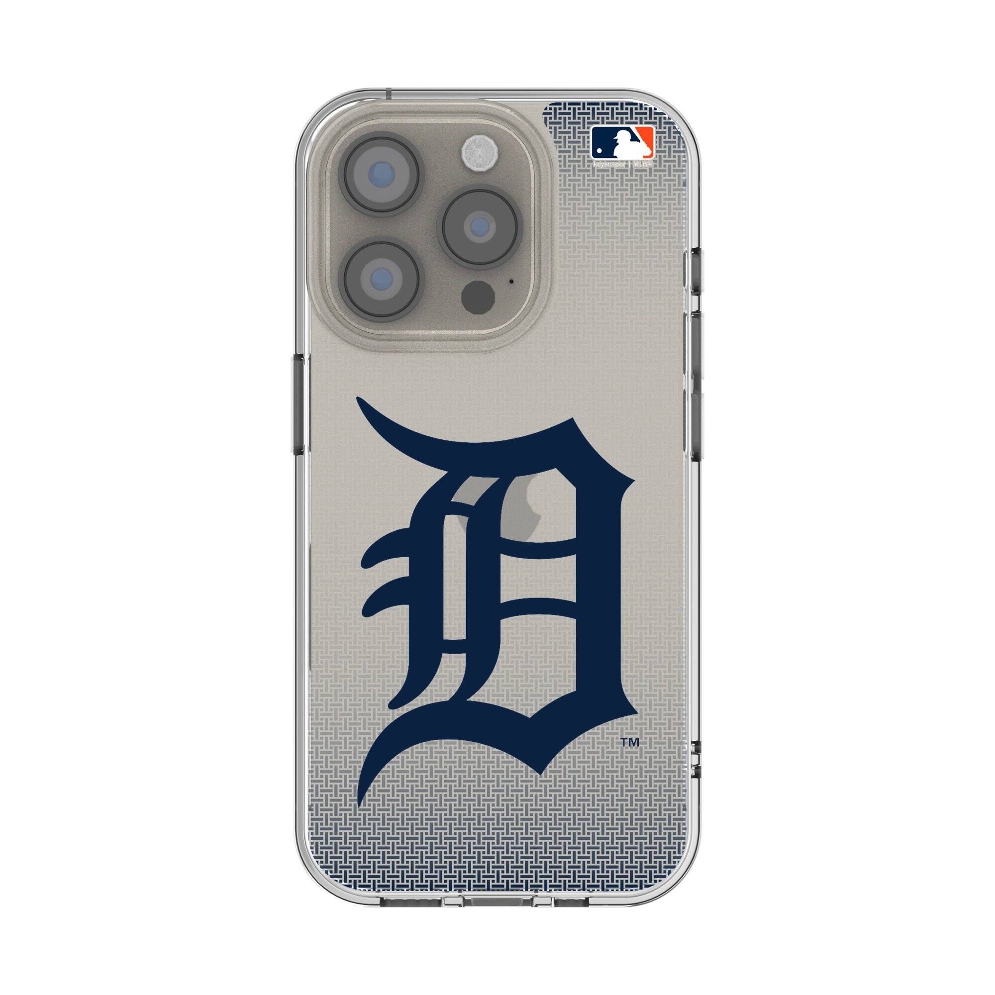 Front. Keyscaper - Detroit Tigers Linen Logo iPhone Clear Case - 16 - Multicolor.