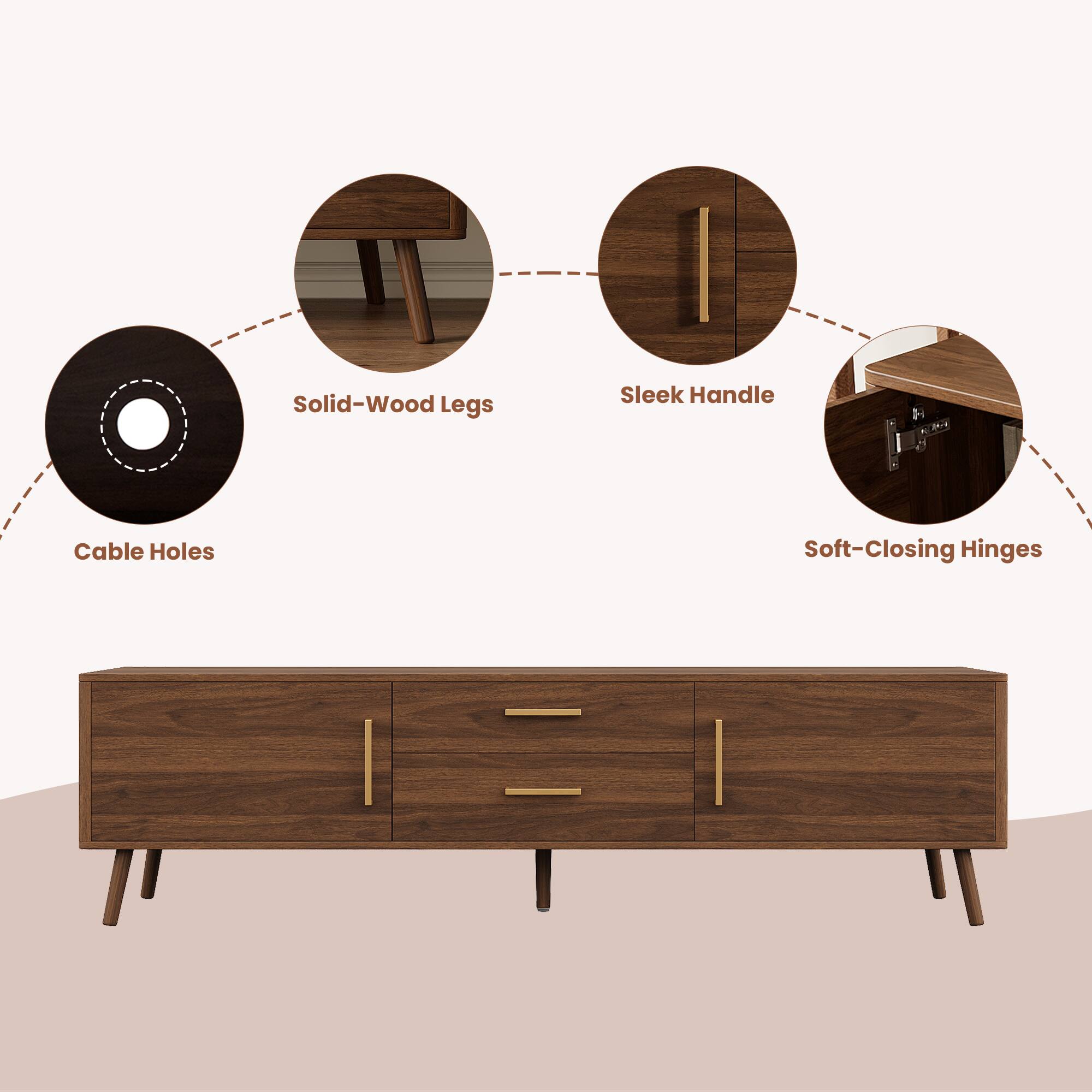 Solid-Wood Legs  
Sleek Handle  
Cable Holes  
Soft-Closing Hinges