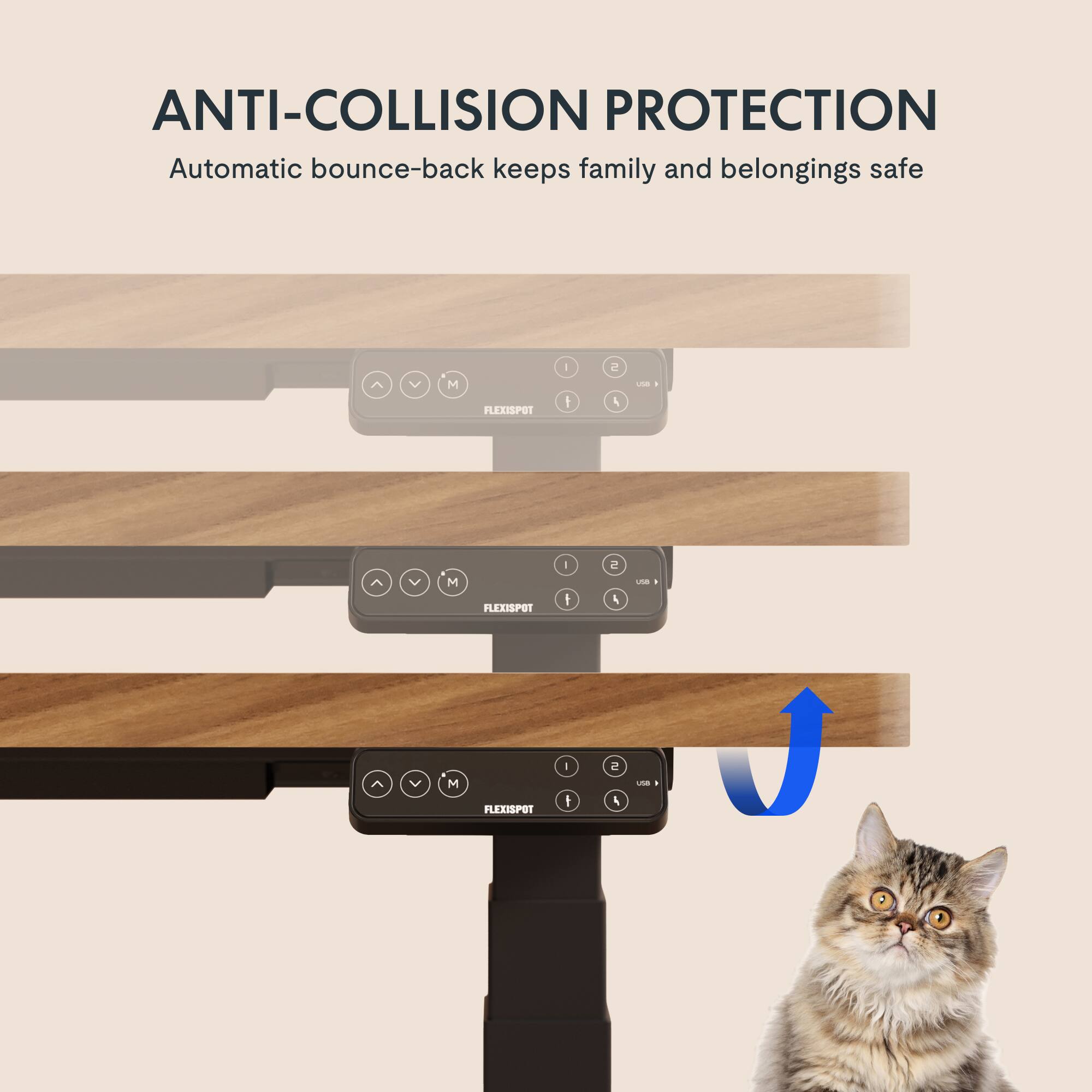 ANTI-COLLISION PROTECTION  
Automatic bounce-back keeps family and belongings safe  

FLEXISPOT