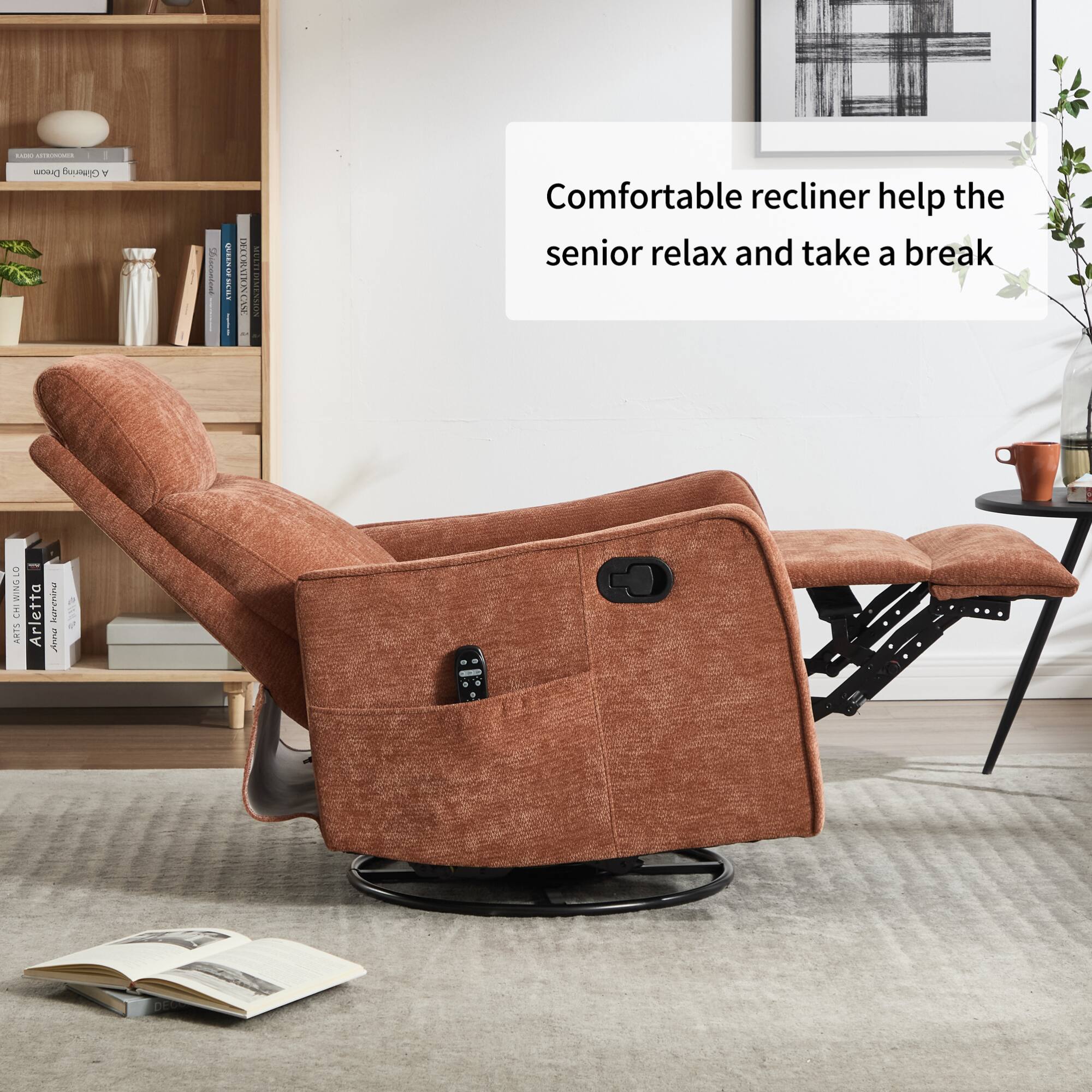 Comfortable recliner help the senior relax and take a break