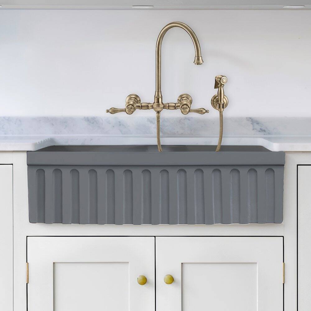 Alt View 1. Whitehaus - Farmhaus Quatro Alcove Reversible Matte Double Bowl Fireclay Kitchen Sink - Gray.