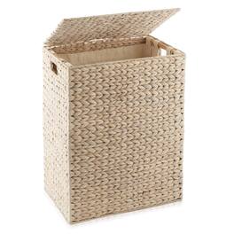 Casafield - Large Laundry Hamper Basket w Lid and Liner - Water Hyacinth - Whitewash