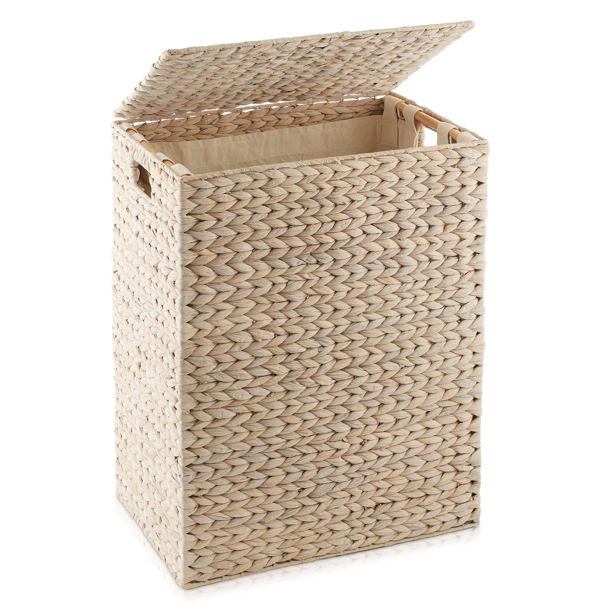 Front. Casafield - Large Laundry Hamper Basket w Lid and Liner - Water Hyacinth - Whitewash.