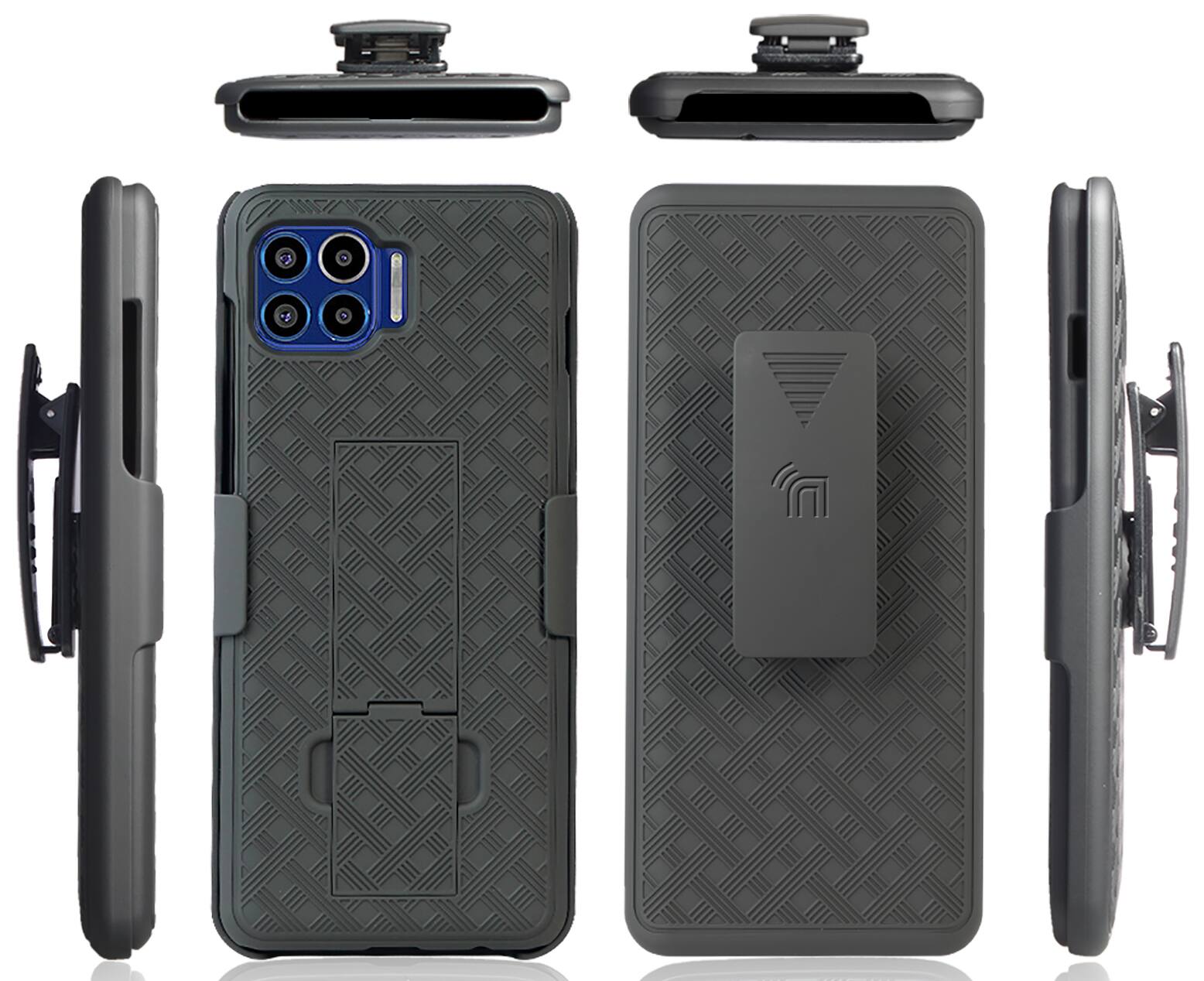 Alt View 8. Nakedcellphone - Case with Stand and Belt Clip Holster for Motorola Moto One 5G - Black.