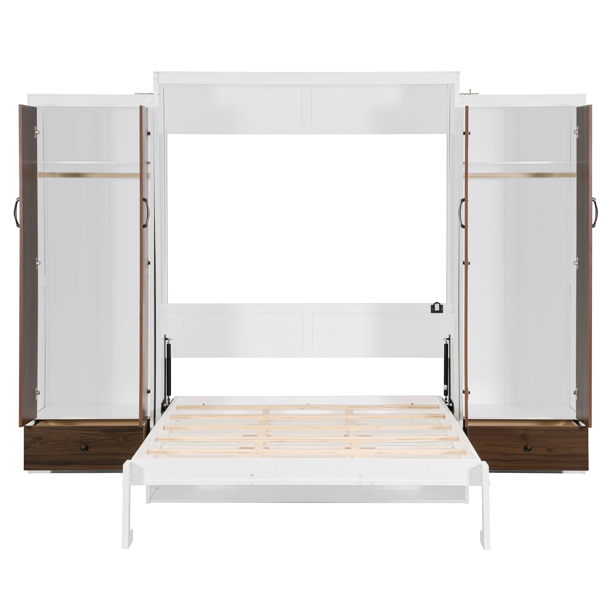 Alt View 4. Tiramisubest - Queen Size Murphy Bed with Closet, Drawers, Table, White - Space-Saving, Multi-Functional, Built-In Desk & Storage - White.