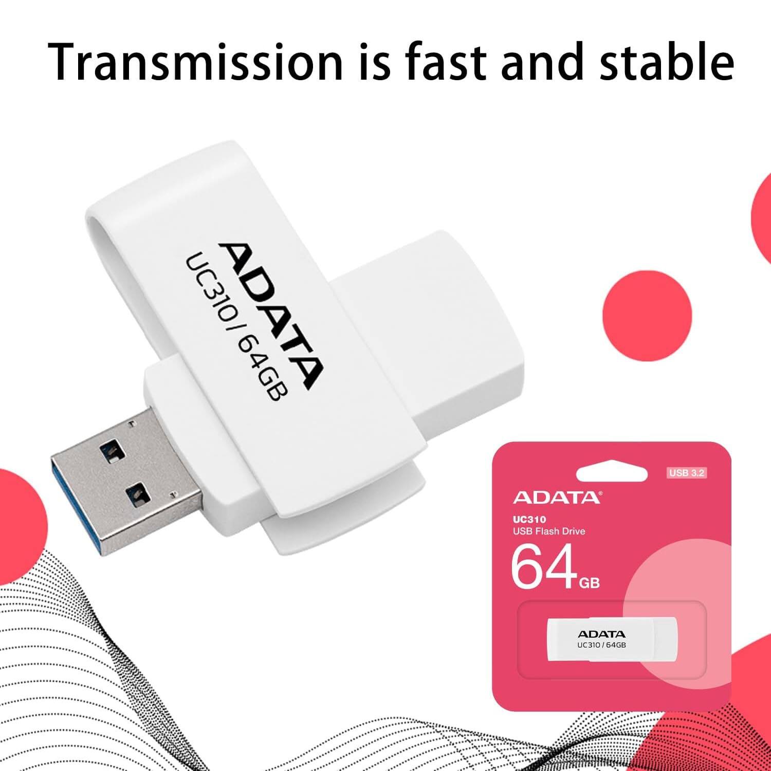 Transmission is fast and stable  
ADATA UC310/64GB USB 3.2  
ADATA UC310 USB Flash Drive 64 GB