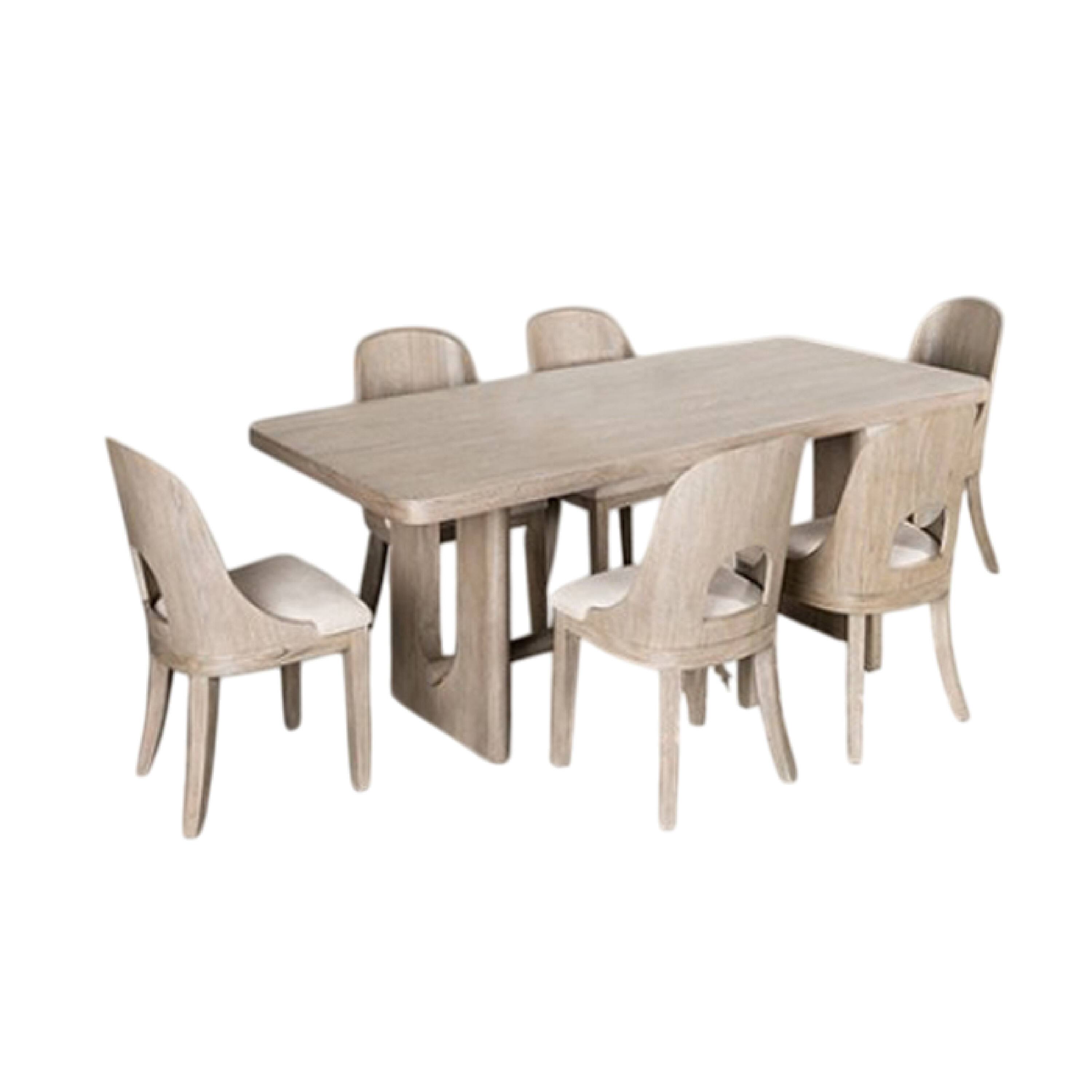 Alt View 1. Manhattan Lane - Zoko 7pc Dining Table Set, Polyester Cushion Seats, White Wash Wood - White Wash Oak, White.