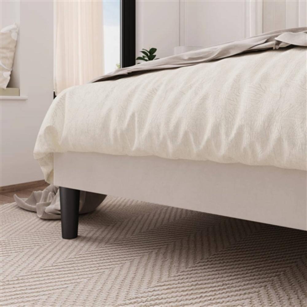 Left. Hivvago - Full size White Velvet Upholstered Platform Bed Frame with Wingback Headboard - White.