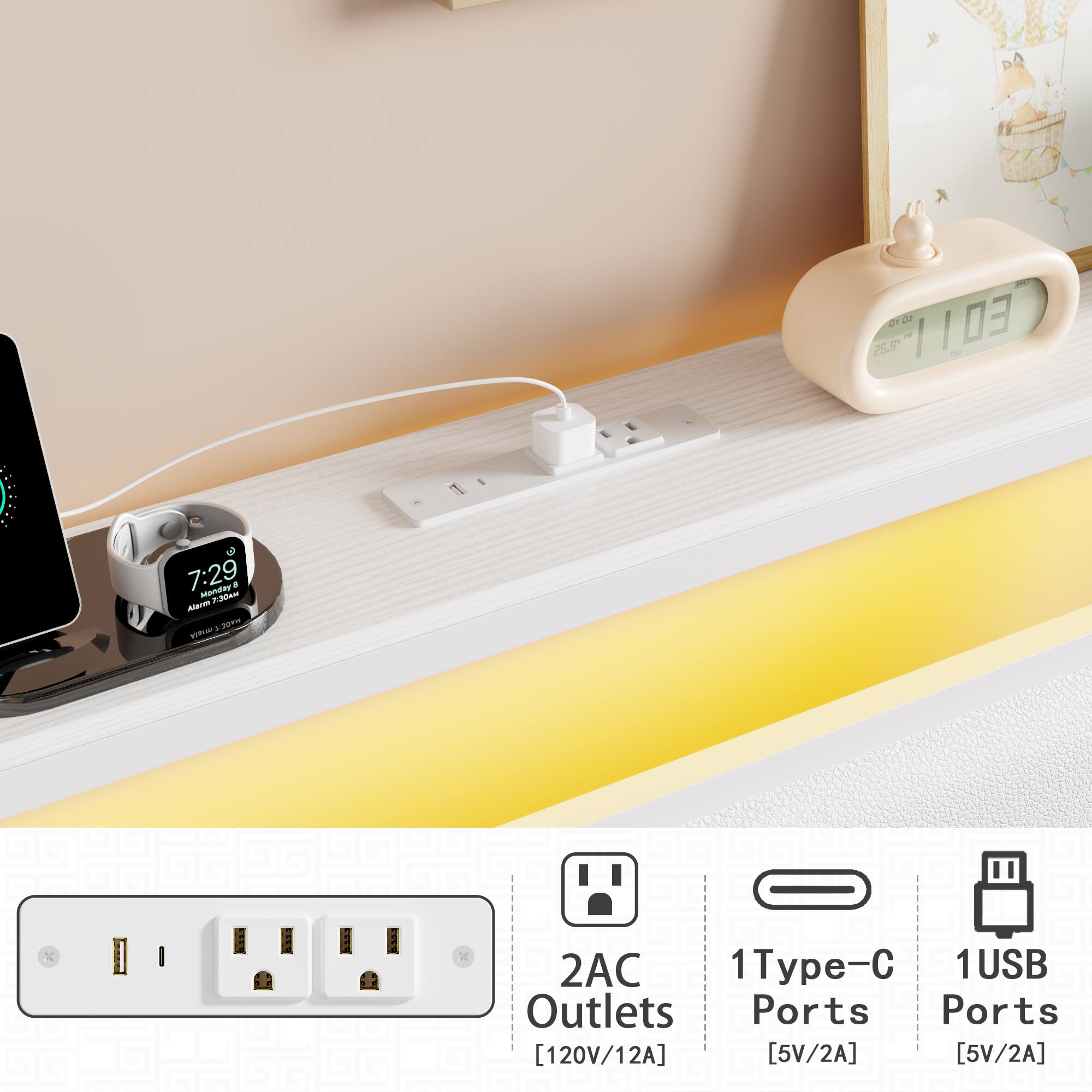 H 0122  103 8.25 - I I ~ 7:29 Mamare a Pada Arm - 2on n 2AC 1T- 1USB Outlets Ports Ports [120V/12A] [5V/2A] [5V/2A]