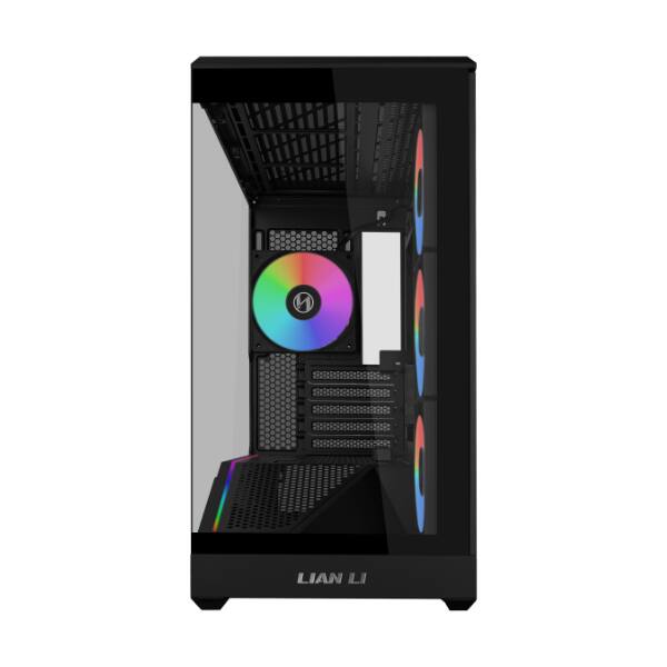 Left. Lian Li - VECTOR V100 MINI Micro Compact PC Case, Pre-install 4 x 120mm ARGB PWM Fans, Panoramic Tempered Glass (V100RMIX) - black.