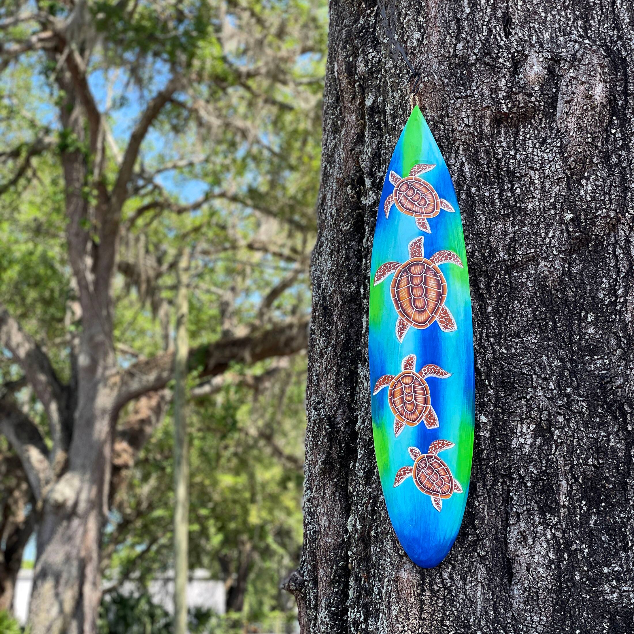 Alt View 4. Chesapeake Bay - Wooden Sea Turtle Surfboard Wall Decor 38.5" Tropical Ocean Beach Art - Multicolored.