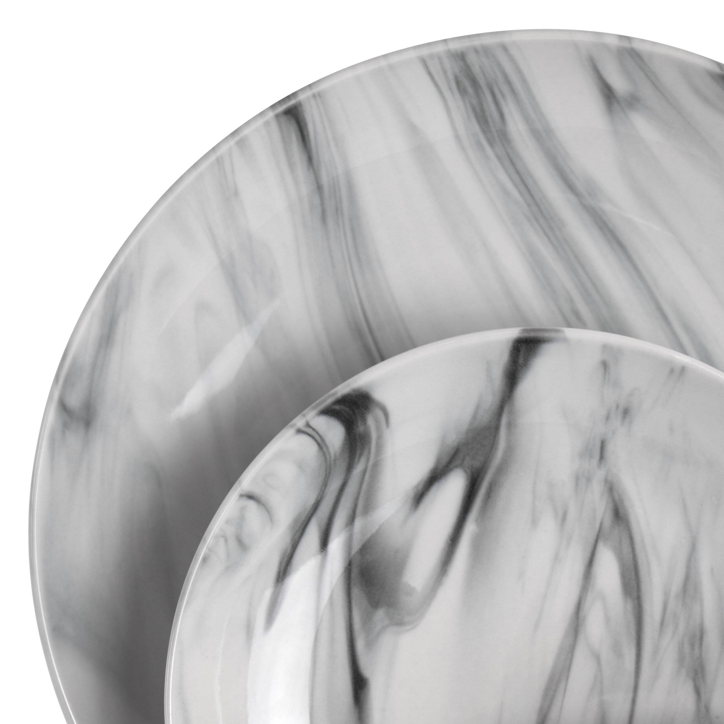 Alt View 5. Elama - Elama Fine Marble 16 Piece Stoneware Dinnerware Set in Black and White - Black and White.