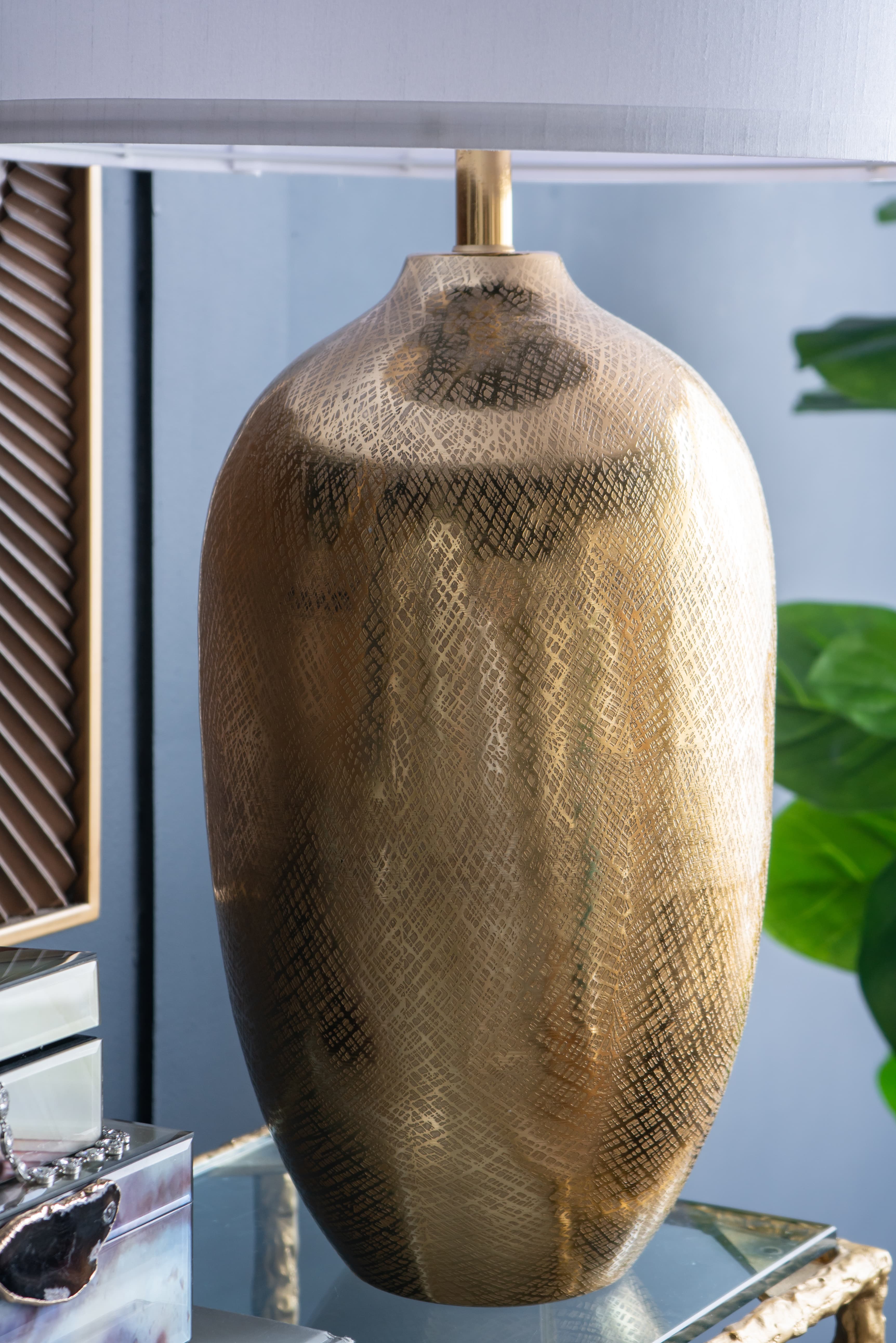 Alt View 10. Luckbyte - D15x25.7" Round Aluminum Gold Table Lamp White Fabric Shade Lamp Shade Assembly Required.