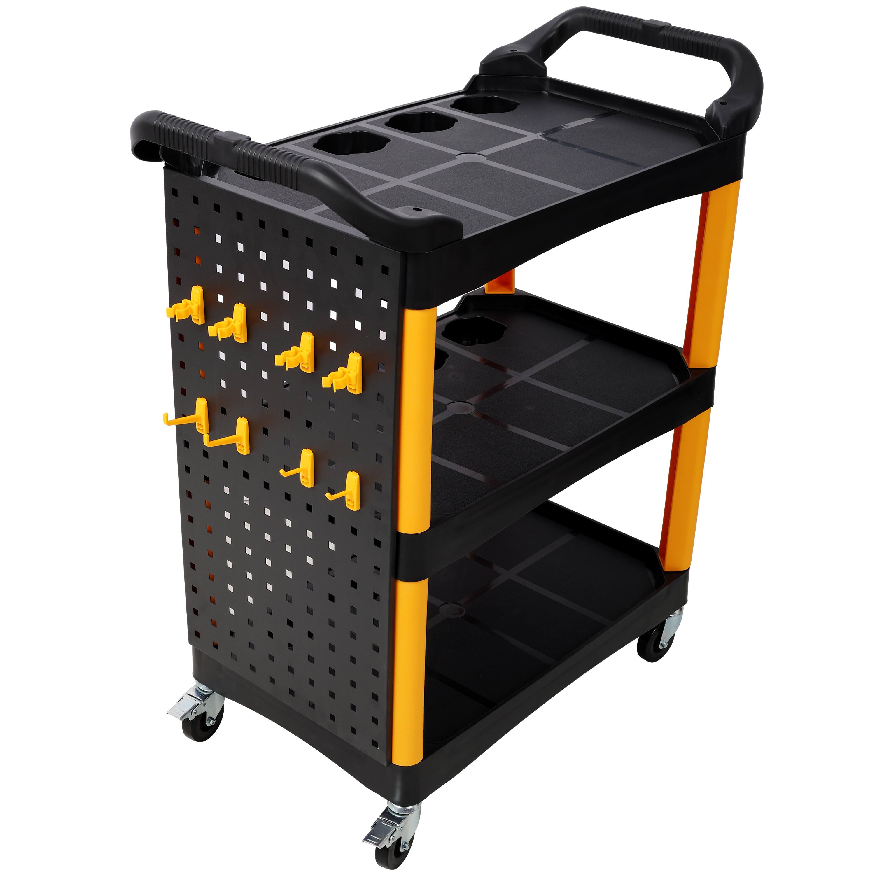 Alt View 1. ELEMENT ACE - 3-Tier Rolling Auto Detailing Cart with Wheels, Panel & Hooks - Garage, Workshop, Repair Shop Tool Storage - Yellow+Black.