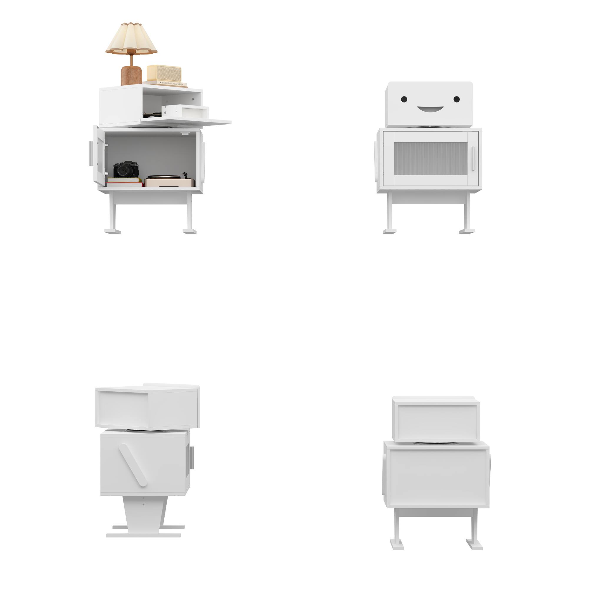 Angle. FUFU & GAGA - FUFU&GAGA Robot - Shaped White Nightstand: 360° Swivel & Hidden Storage - White.