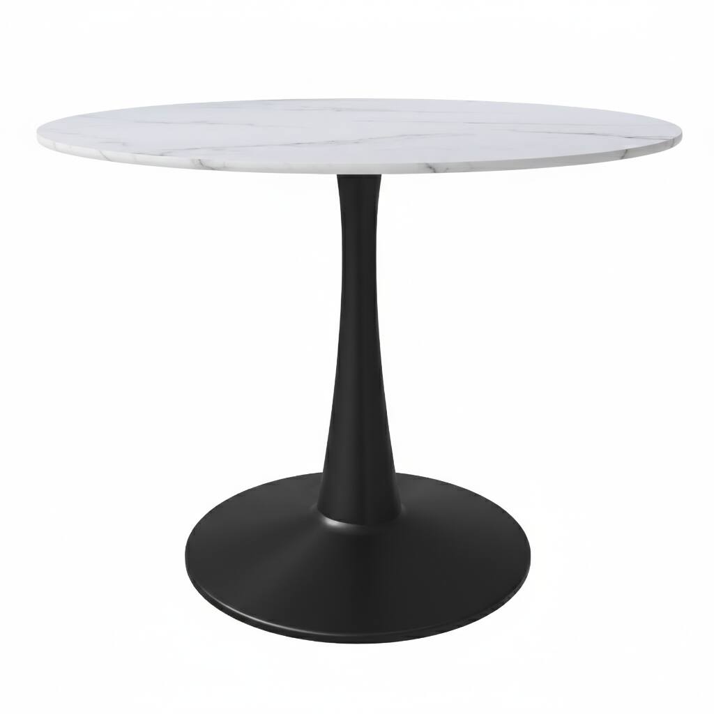 Alt View 2. LeisureMod - Bristol 40" Minimalist Round Pedestal Dining Table - Space-Saving Kitchen Table with Powder-Coated Steel Base - MDF - Marbled White.