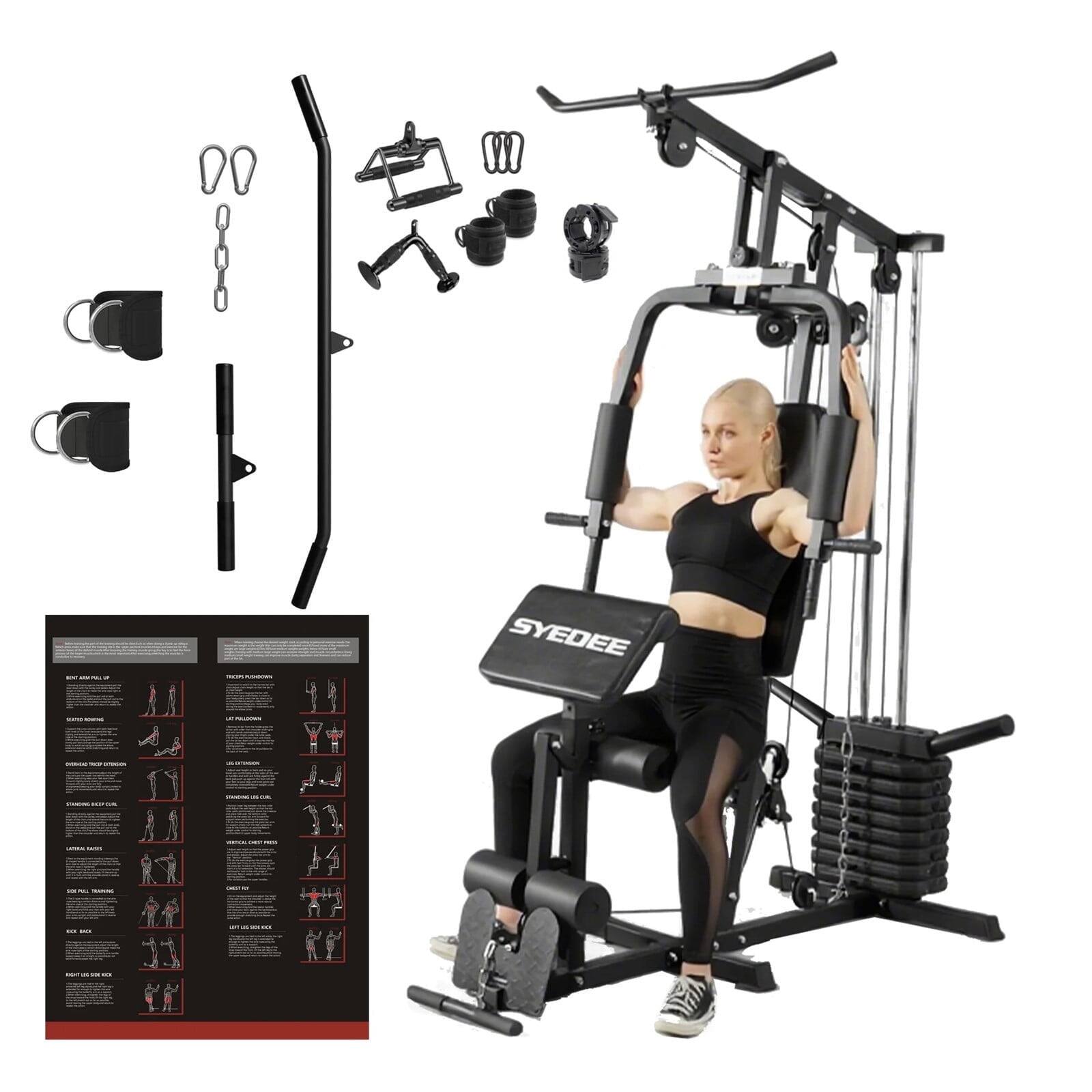 Front. Syedee - Syedee Home Gym Station, Workout Station with 105LBS Weight Stack, Home Gym Equipment W/ Handle Set - Black.