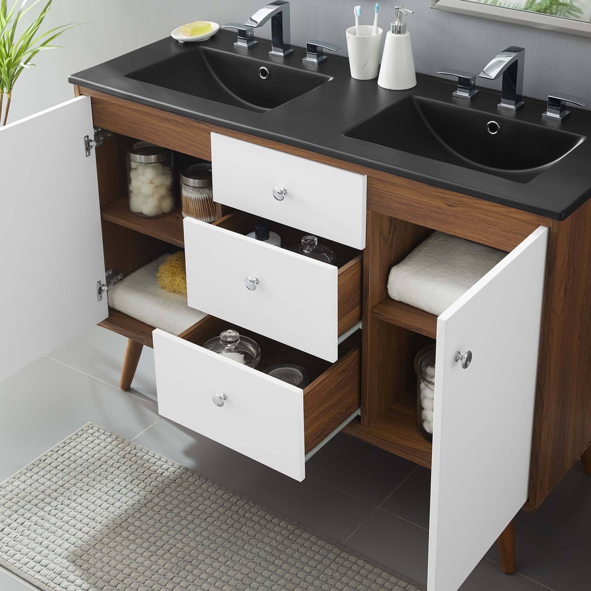 Left. Modway - Transmit Bathroom Vanity Basin Included - Walnut Black.