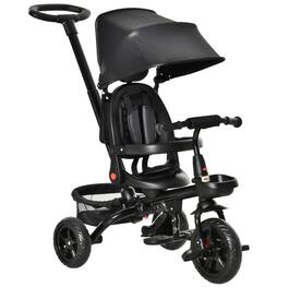 Qaba - Kids Tricycle 4 in 1 Trike, 2.8'-3.1' Height Push Handle, Canopy, Handrail, Safety Belt, Storage, Brake, 1-5 Years
