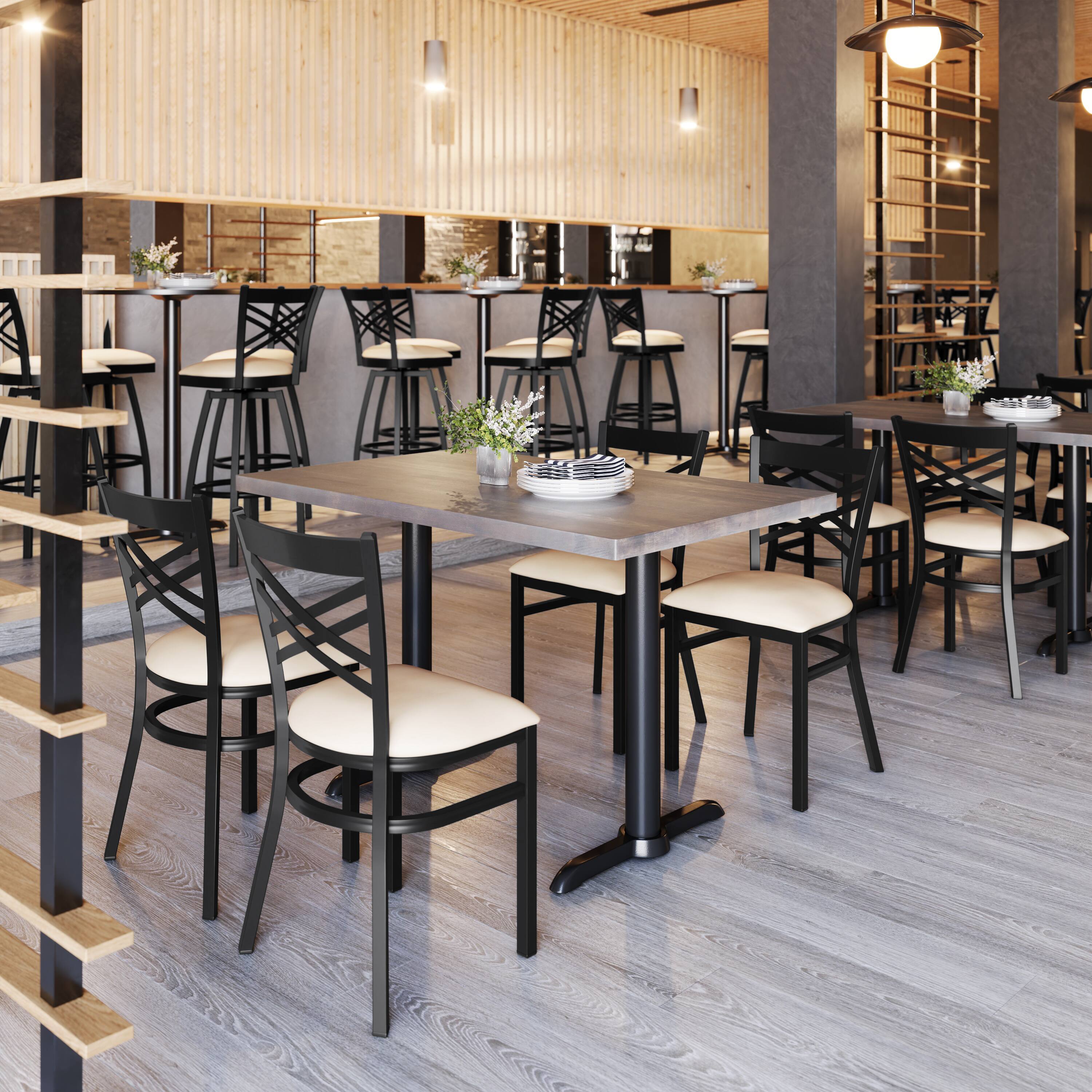 Alt View 1. Emma + Oliver - "X" Back Metal Restaurant Dining Chair - Tan Vinyl Seat/Black Metal Frame.