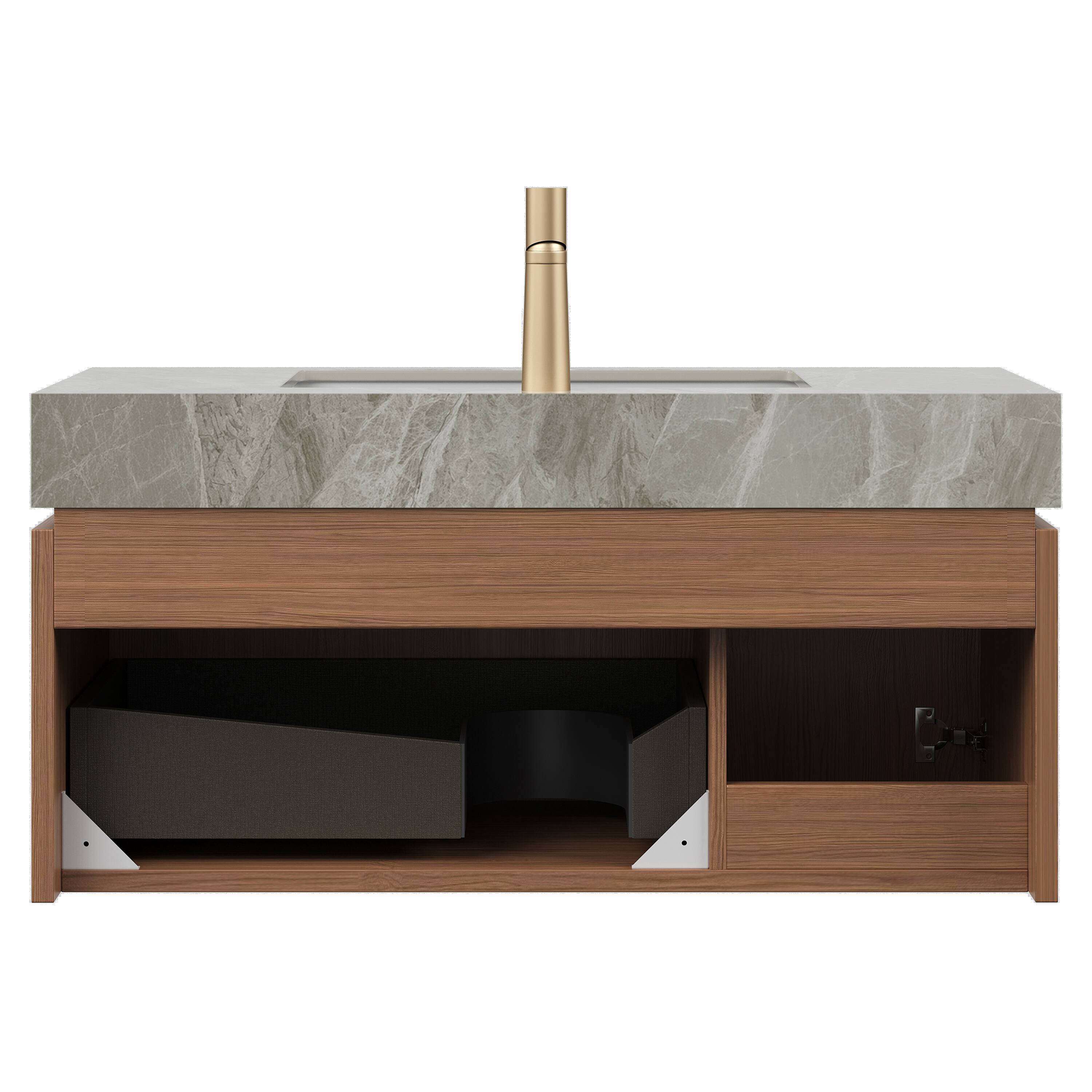 Back. APRILSOUL - Bathroom Vanity Wall Mount Plywood Drawer Light Gray Sintered Stone Espresso - Espresso,Light Gray.