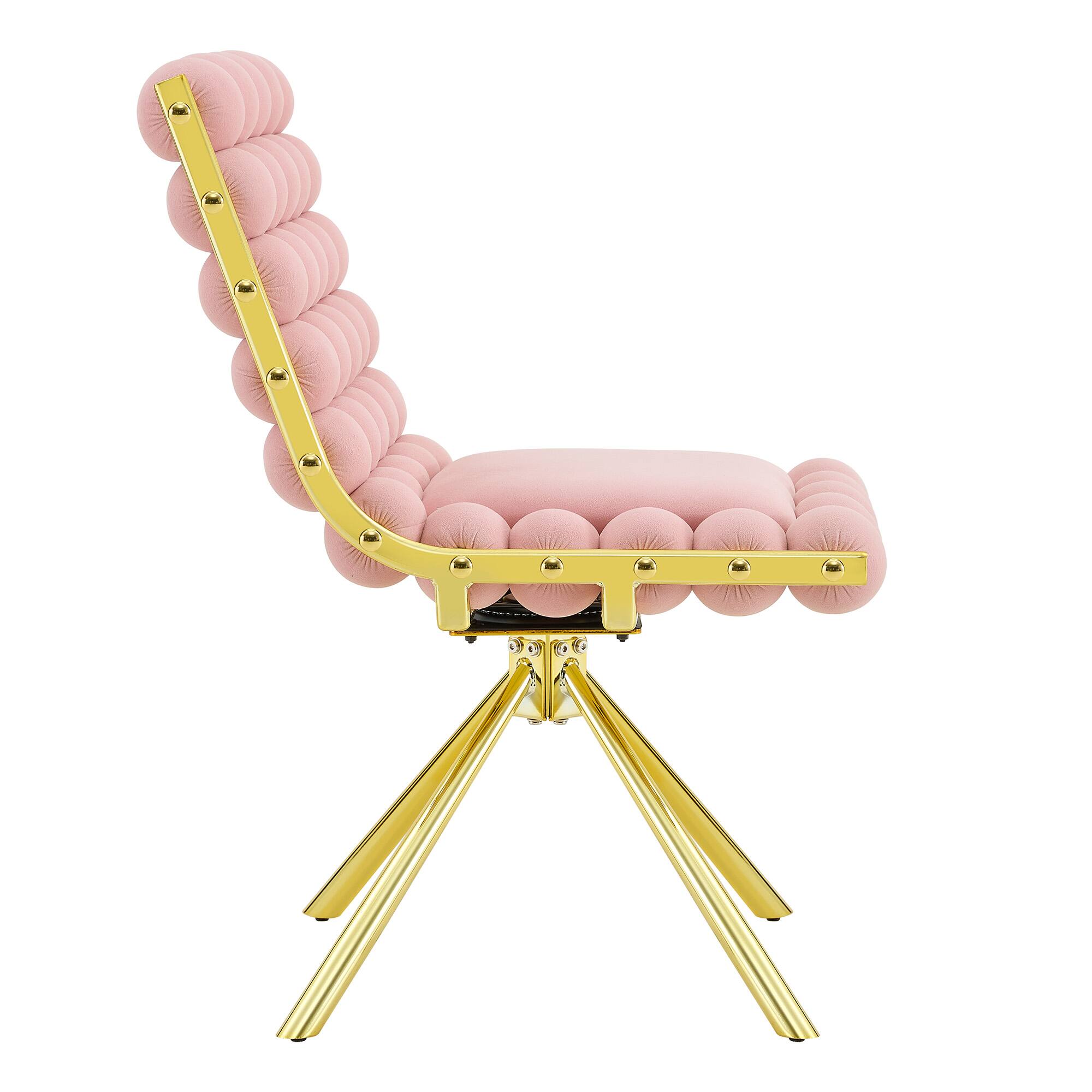 Alt View 5. Loheer - Loheer Pink Accent Chair Velvet Swivel Side Chair with Gold Metal Legs, Bubble Tufted Armless Seat, 1.63 ft - Gold,Pink.