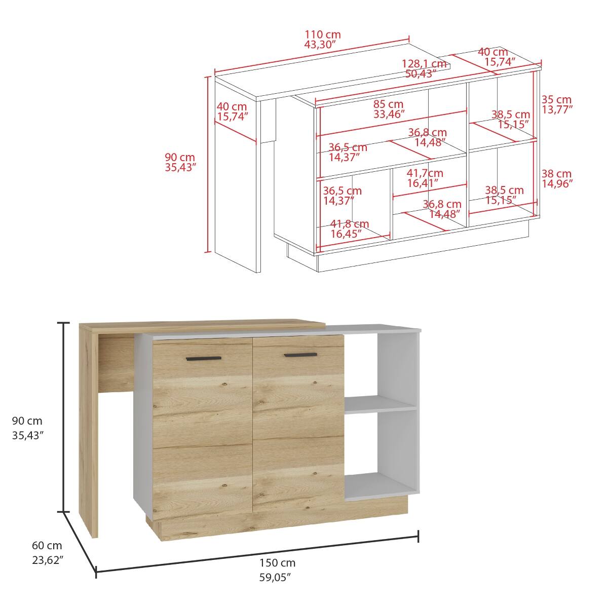 Loheer and Light Oak Kitchen Island Stationary with Storage White ...