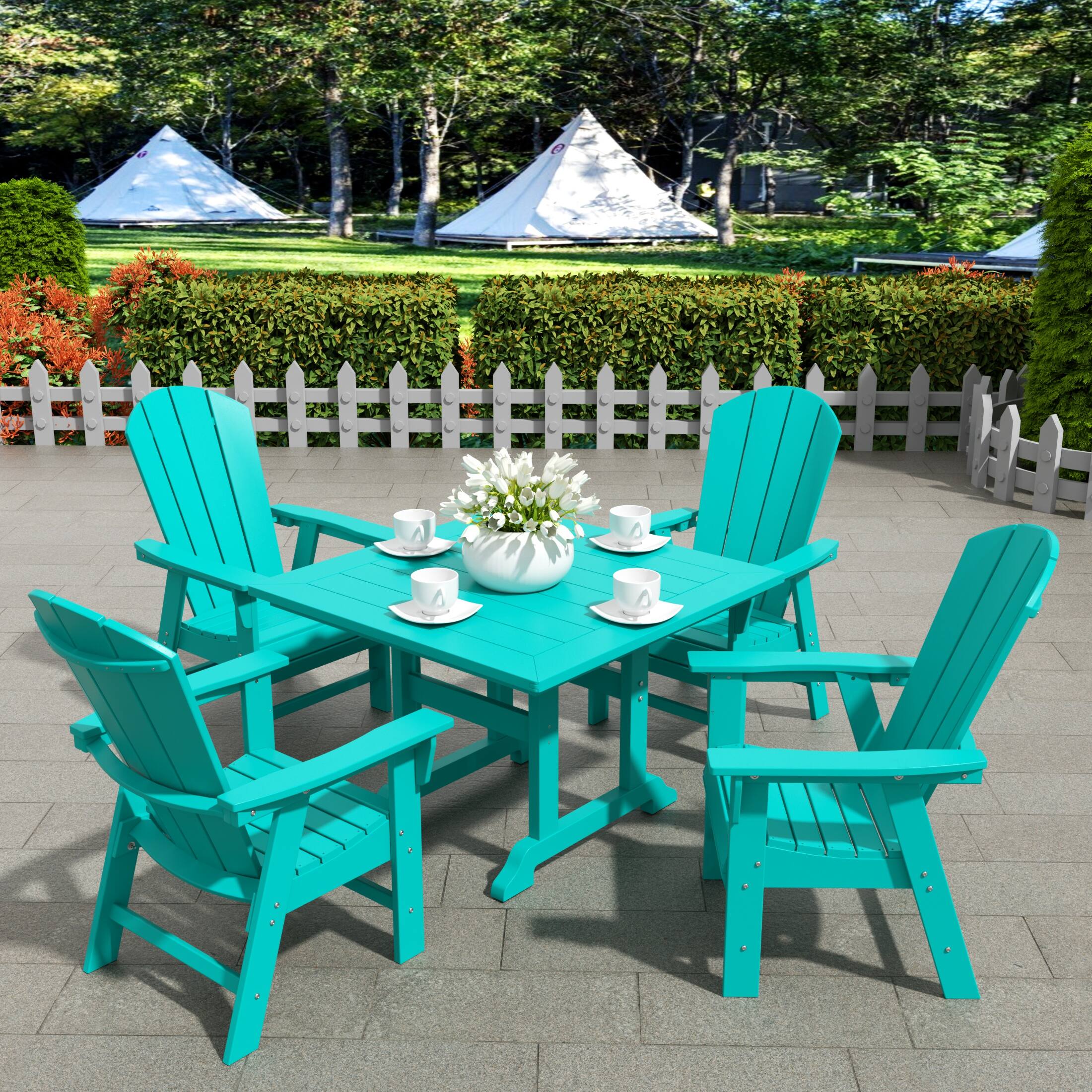 Angle. WestinTrends - WestinTrends Malibu 5 Piece Outdoor Patio Dining Square Table and Curved Back Armchair Set - Turquoise.