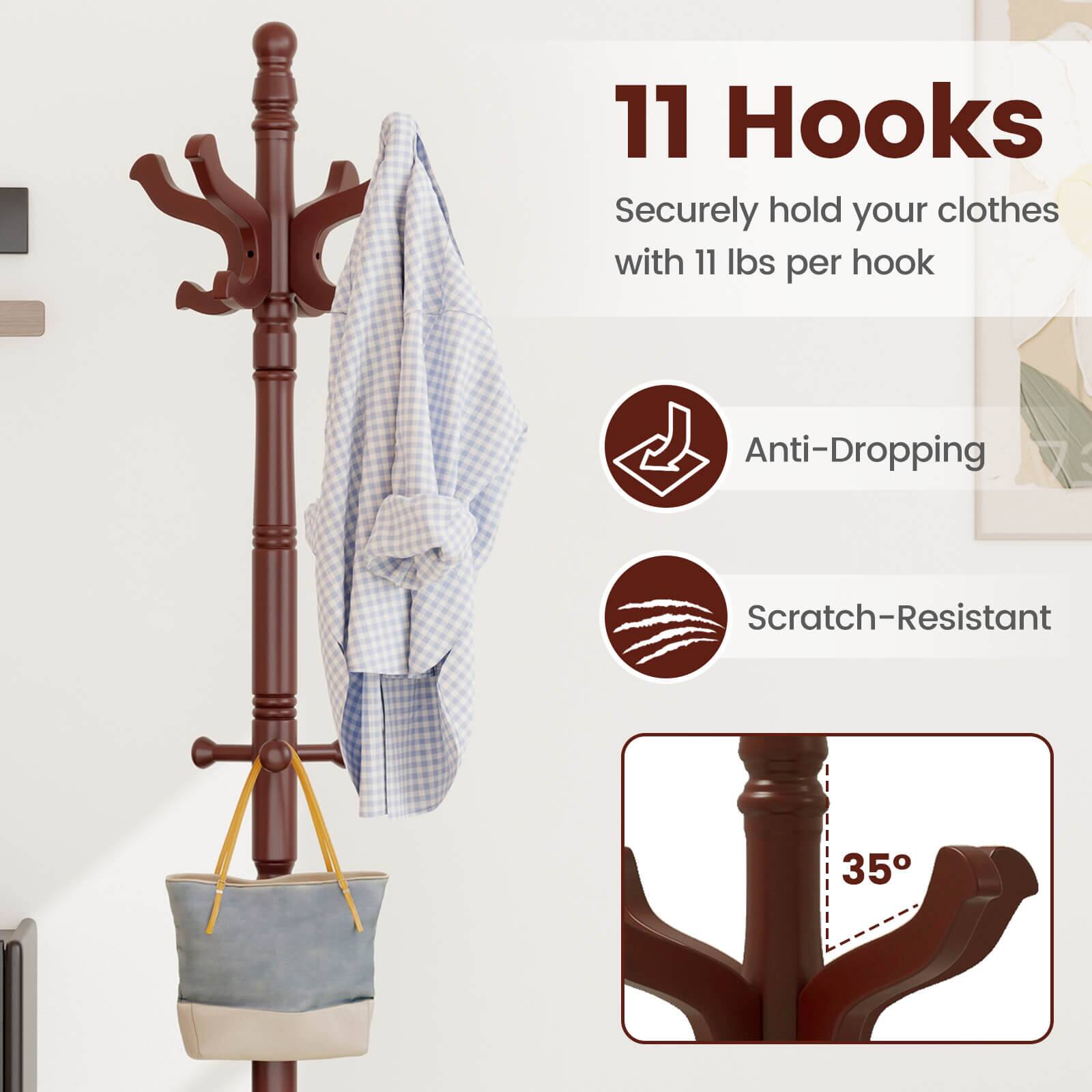 11 Hooks
Securely hold your clothes with 11 lbs per hook
Anti-Dropping
Scratch-Resistant
35°