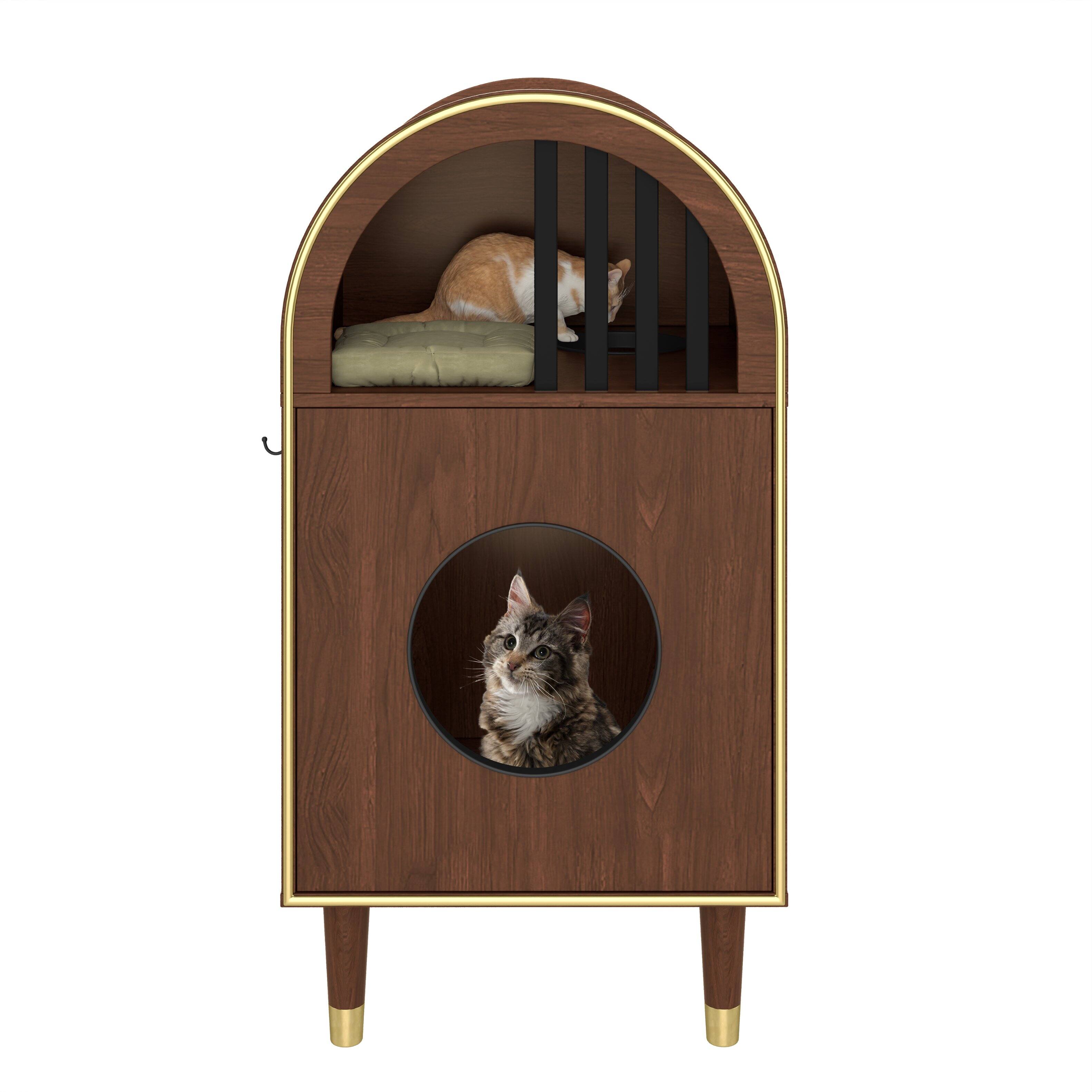 Back. Whisen - Cat House, Indoor Cat Condo with Storage, Wooden Pet Shelter Furniture for Bedroom or Living Room - Espresso.