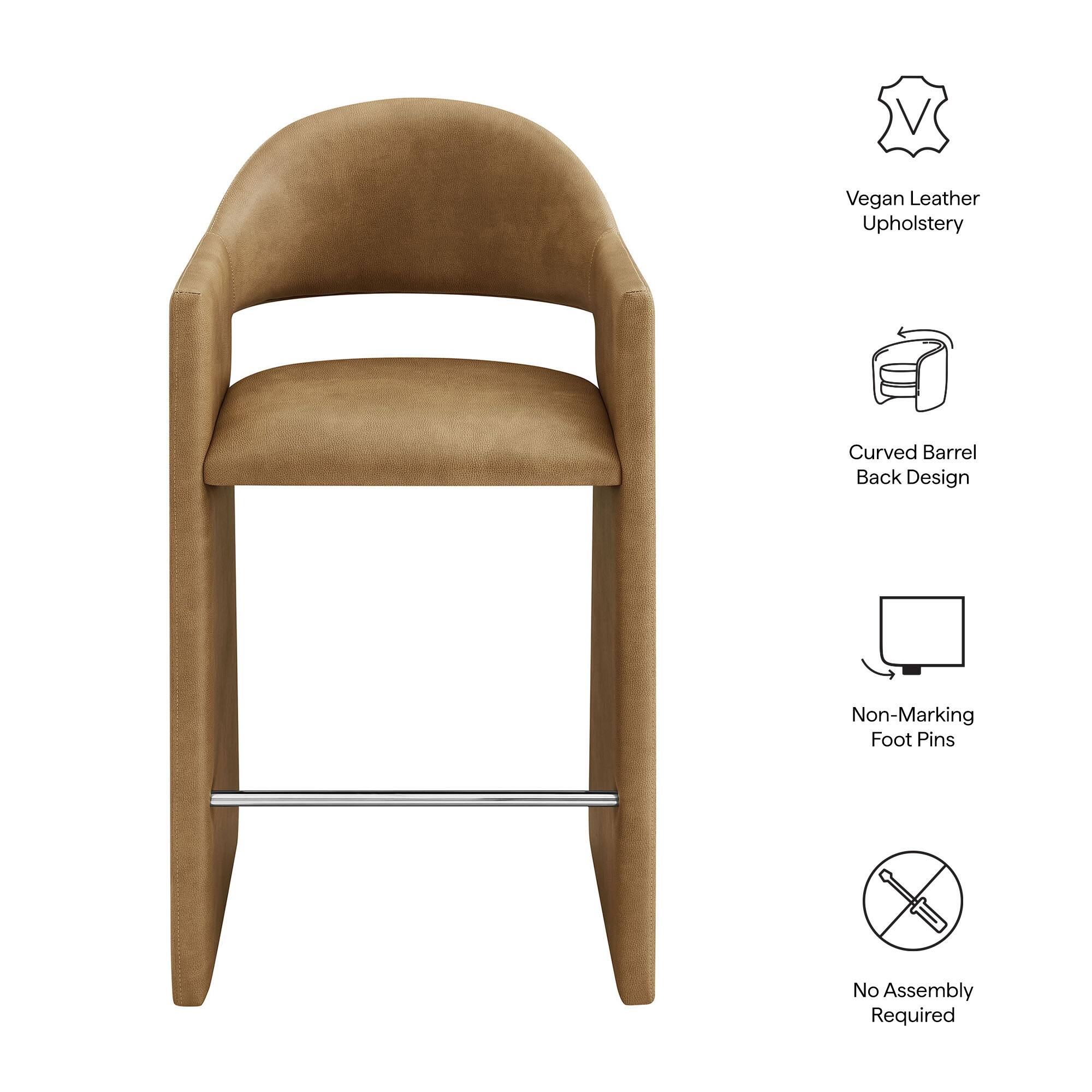 Vegan Leather Upholstery  
Curved Barrel Back Design  
Non-Marking Foot Pins  
No Assembly Required