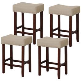 Gymax - Set of 4 Bar Stools Counter Height Saddle Kitchen Chairs w/ Wooden Legs Beige - Beige + Brown