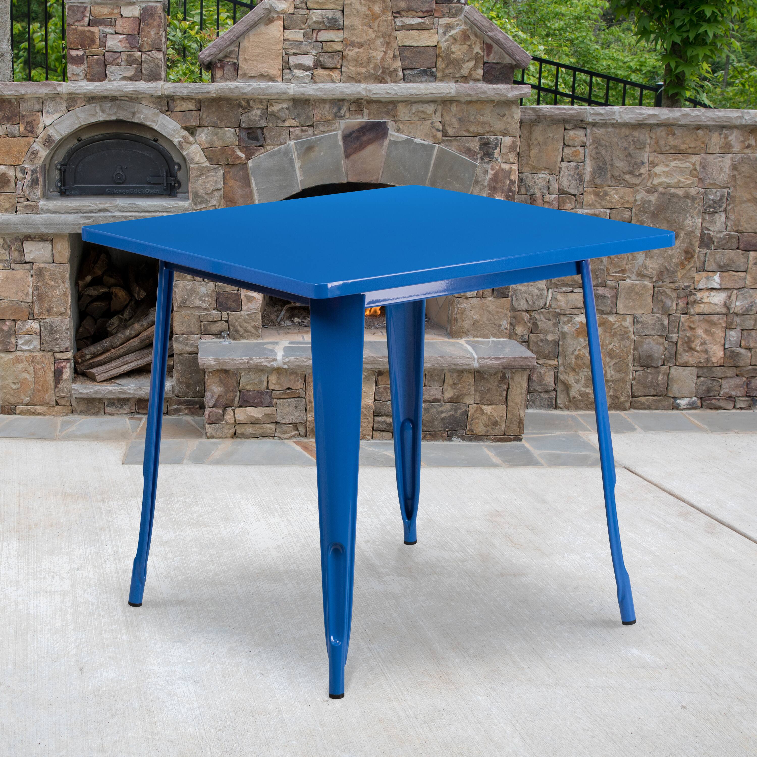Alt View 1. Emma + Oliver - Commercial Grade 31.5" Square Colorful Metal Indoor-Outdoor Dining Table - Blue.