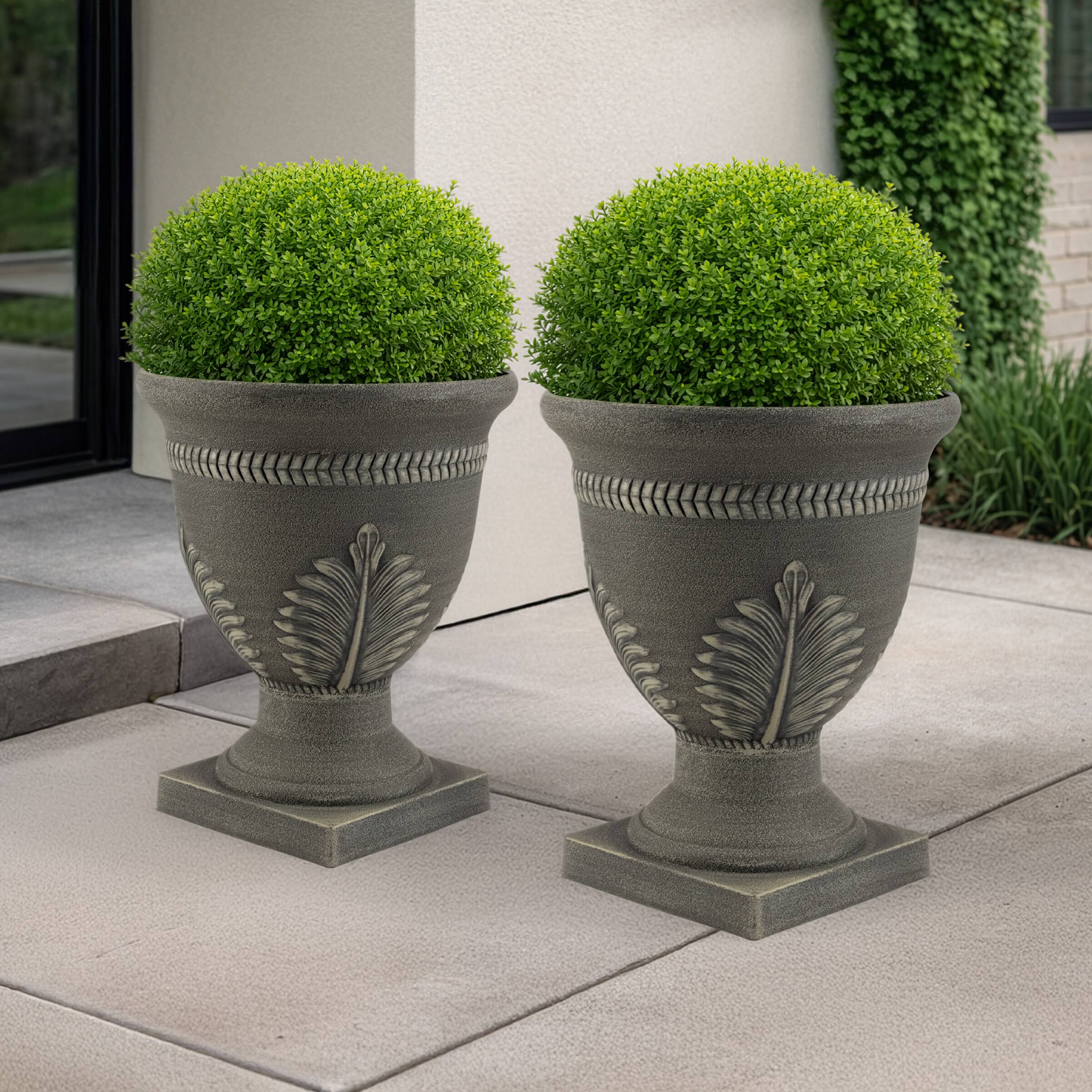 Alt View 7. Pure Garden - 2-Pack Outdoor Planter 15.25x18.8-Inch Urn Planters Plastic Plant Pots with Drainage Large Decorative Flower Pots.
