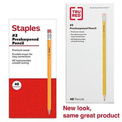 **Staples TRU RED Business Essentials #2 Presharpened Pencil**

- Premium wood
- Durable eraser for easy corrections
- #2 lead provides smooth writing

**48 Pencils**

**New look, same great product**