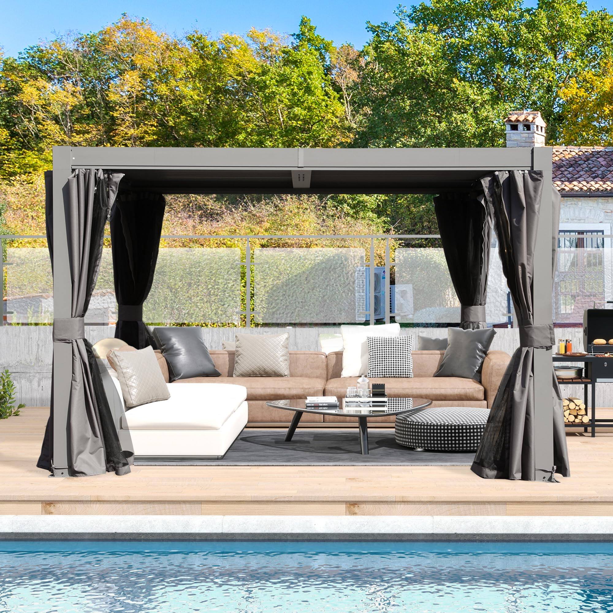 Alt View 5. Loheer - Loheer Louvered Pergola 10x10 Outdoor Pergola with Adjustable Louvers, Gray Aluminum Hardtop Patio Pergola.