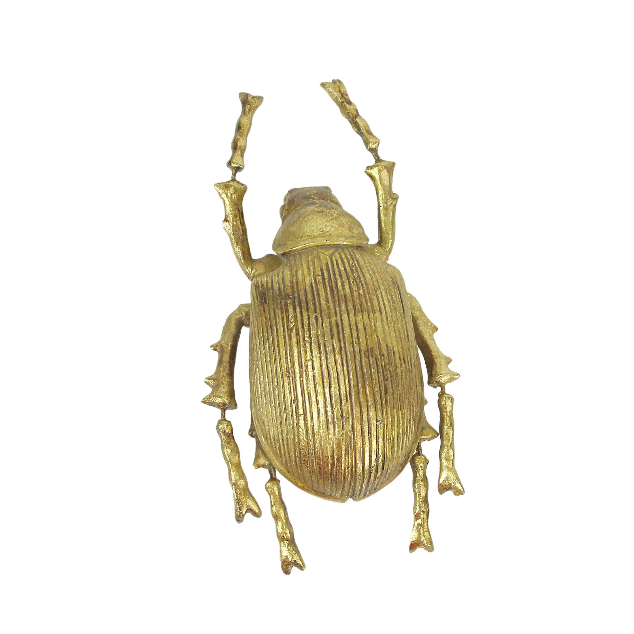 Front. Contrast Inc. - Resin Gold Ground Beetle Painted Sculpture Wall Art Home Decor Hanging Statue - Gold.