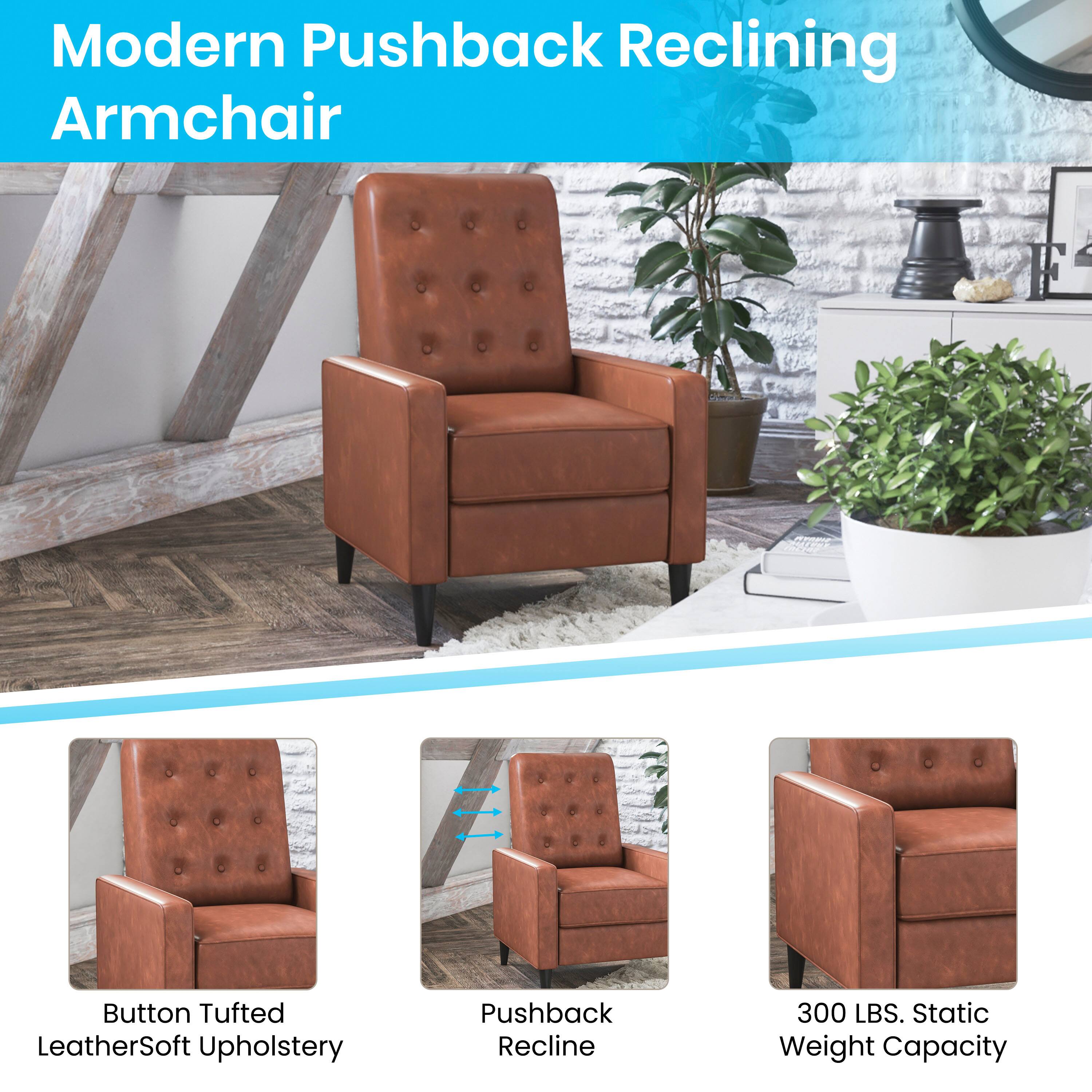Modern Pushback Reclining Armchair

- Button Tufted Leather Soft Upholstery
- Pushback Recline
- 300 LBS. Static Weight Capacity