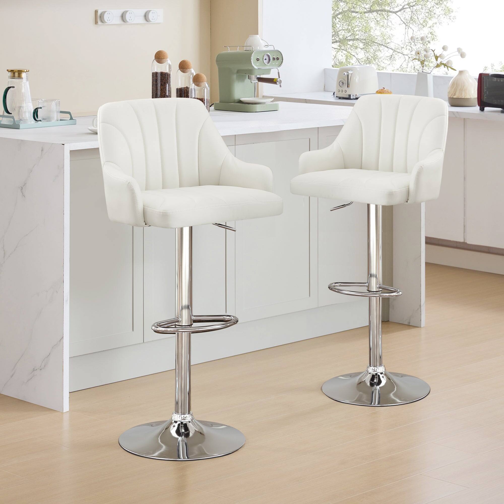 Alt View 2. Vecelo - Set of 4 Adjustable Swivel Bar Stools - PU Leather Seat, 360° Rotation, Height 35.4"-43.7", 330lb Capacity - White.