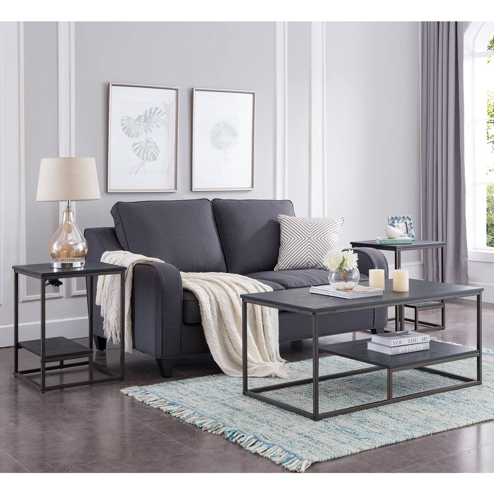 Kings Brand Furniture - – Santan 3-Piece Occasional Table Set, Coffee Table & 2 End Tables - Pewter