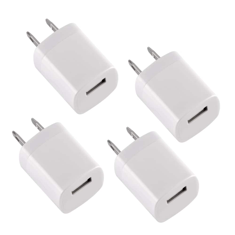 Qixxronics - 4pcs Wall Charger Cube, 1A/5V, for Samsung Galaxy A21 A51 A71 S20 S10 S9 S8,A10e,A90,Note20/10,Moto G7 G6,LG Stylo 6/5/4 - White