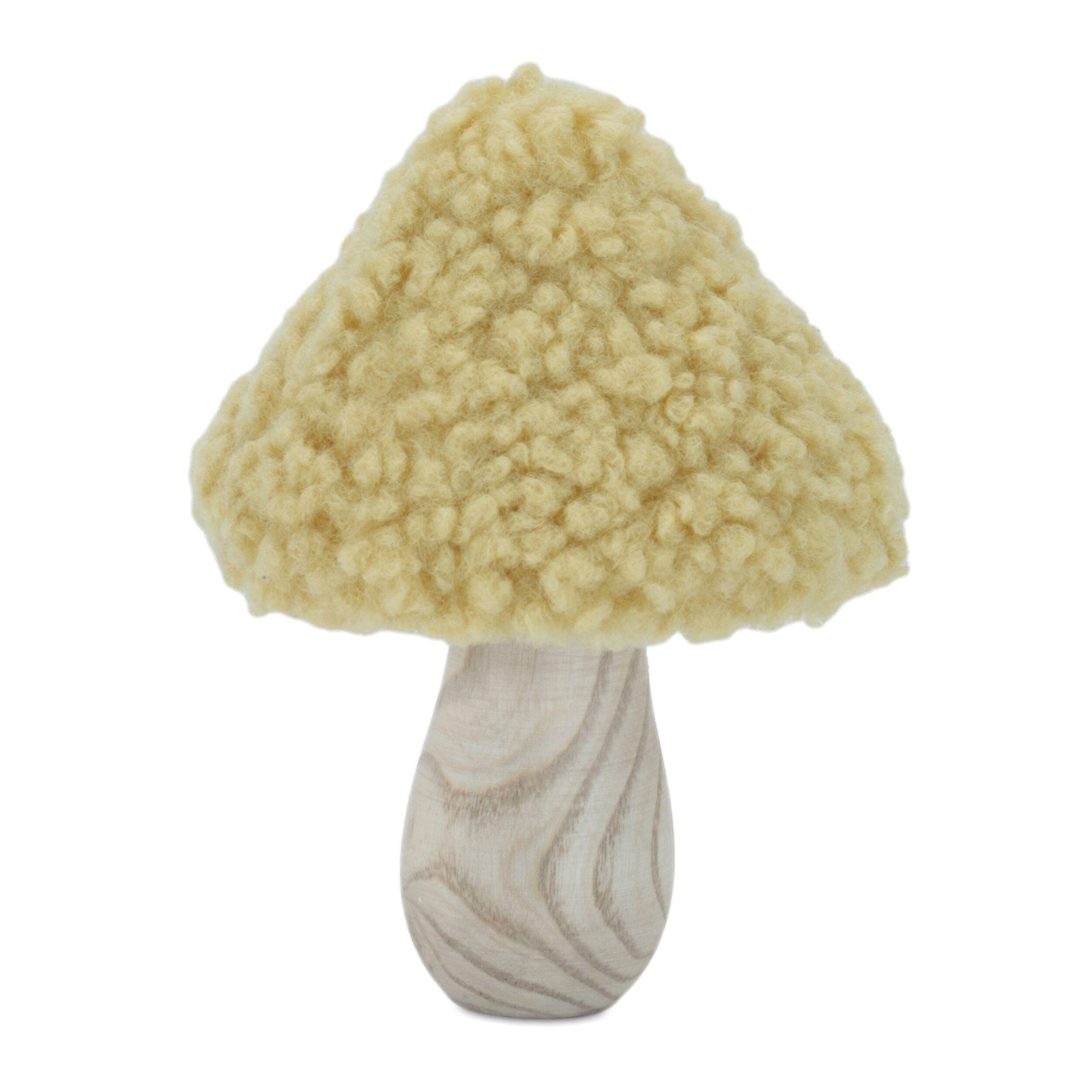 Angle. BreeBe - Set of 2 Wood & Fabric Mushroom Figurines - Green.