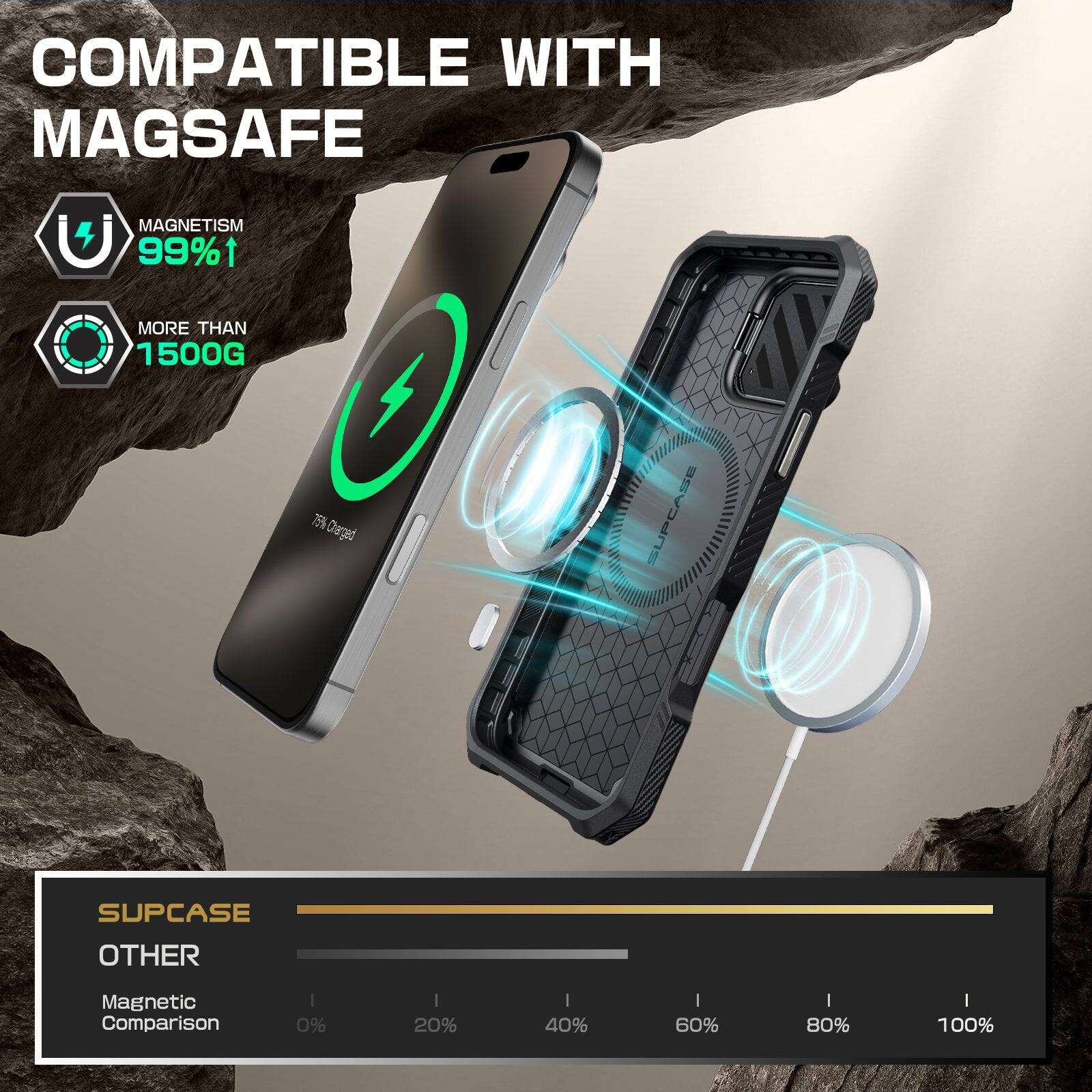 COMPATIBLE WITH MAGSAFE

MAGNETISM 99%1 MORE THAN 1500G

SUPCASE
OTHER
Magnetic Comparison

0%  20%  40%  60%  80%  100%